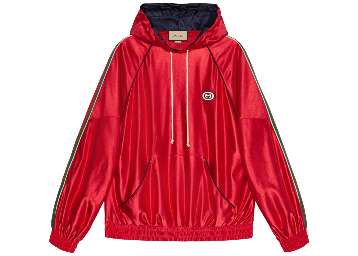streetwear Gucci Shiny Jersey Hooded Sweatshirt With Web Bright Red