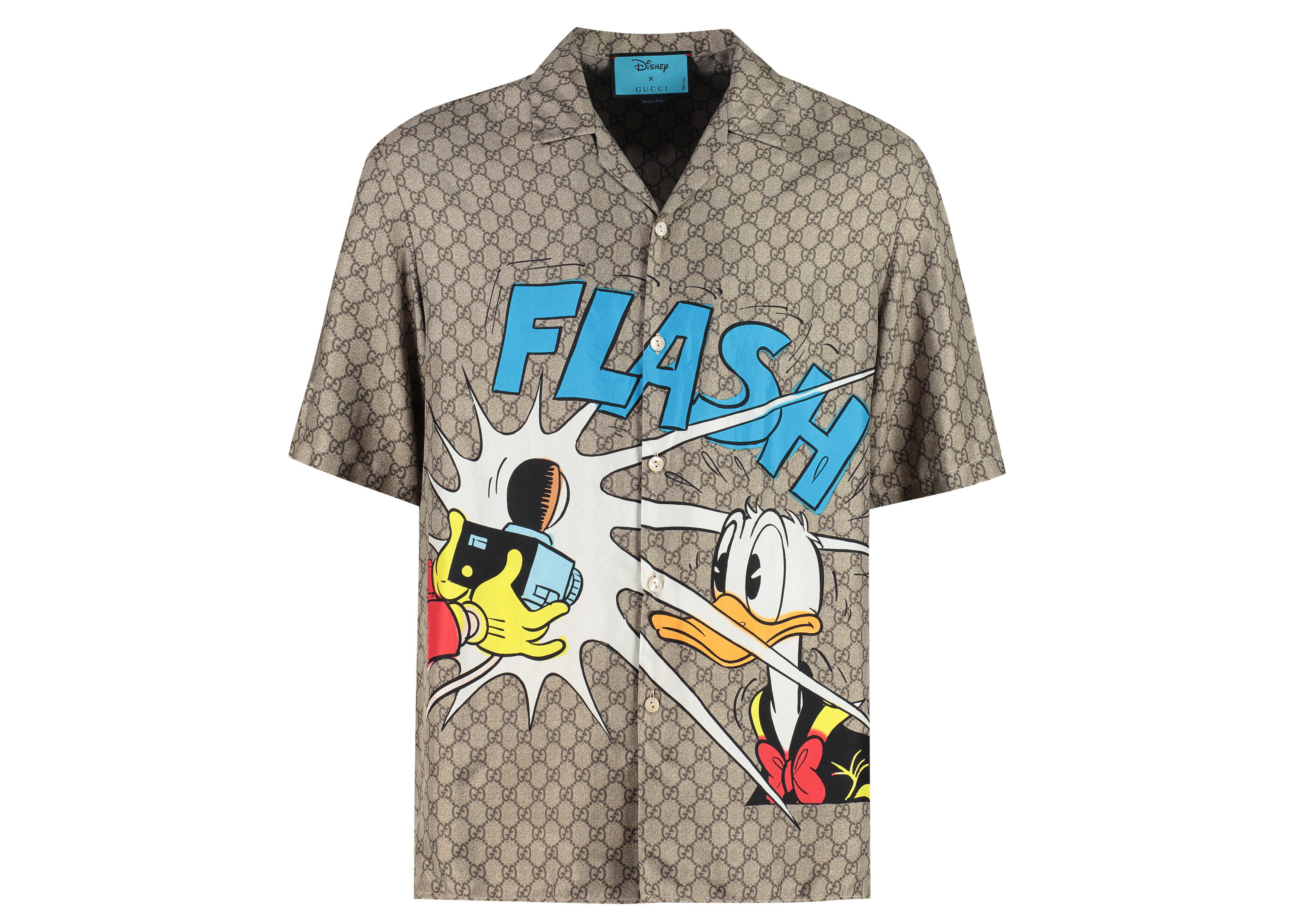 streetwear Gucci x Disney Donald Duck Monogram Silk Shirt Beige