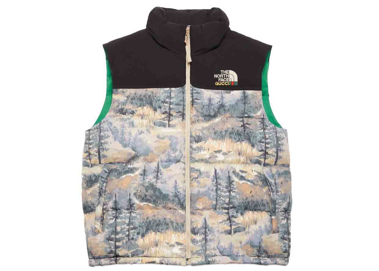 streetwear Gucci x The North Face Down Vest Forest Print