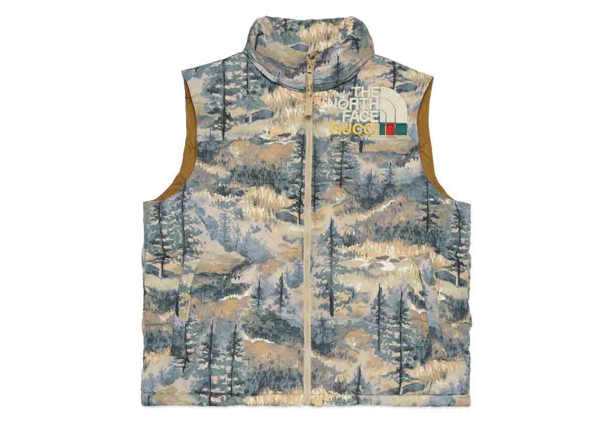 streetwear Gucci x The North Face Padded Vest Forest Print