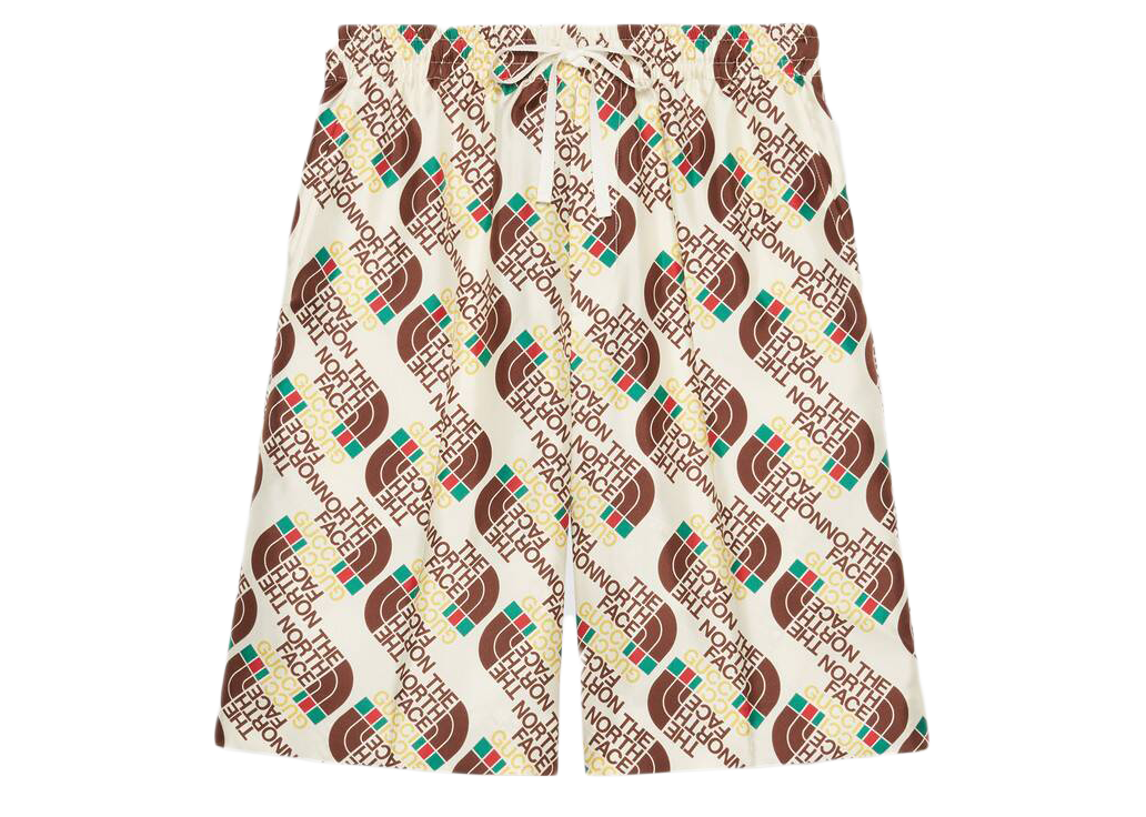 streetwear Gucci x The North Face Web Print Silk Shorts Ivory/Brown/Green