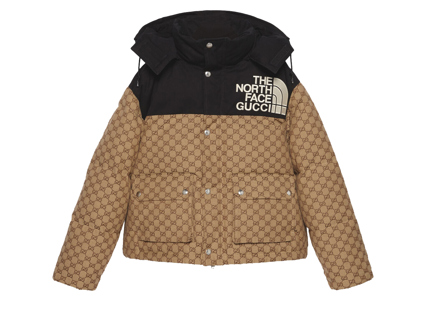 streetwear Gucci x The North Face Womens GG Padded Short Jacket Black Ebony Beige