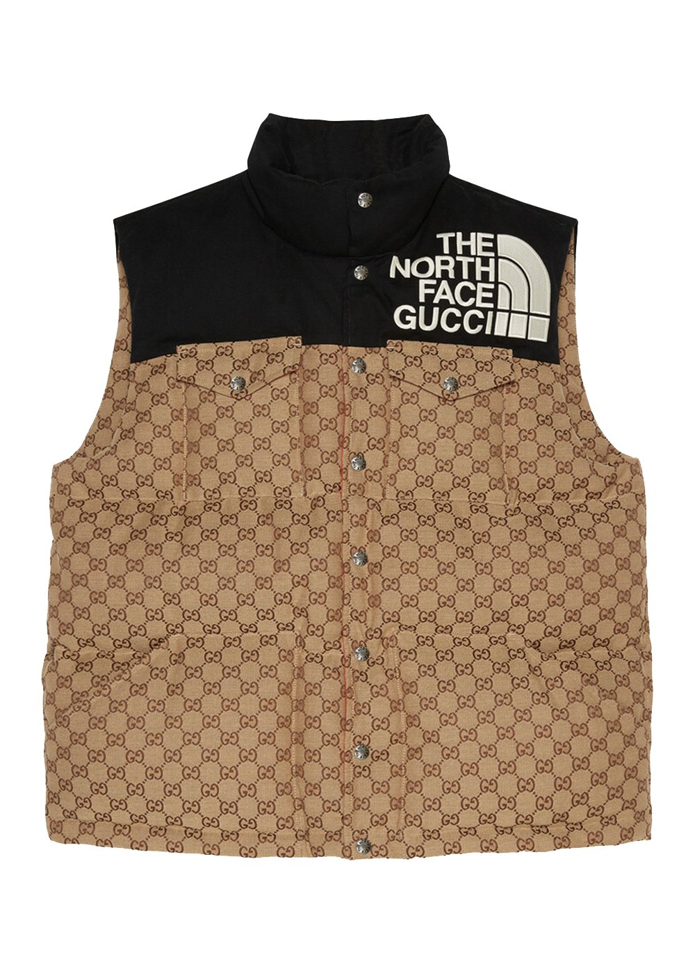 streetwear Gucci x The North Face Womens GG Padded Vest Black Ebony Beige