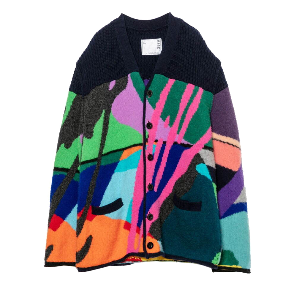 streetwear KAWS x Sacai Camo Knit Cardigan Black