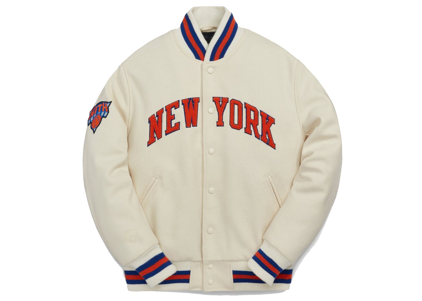 streetwear Kith Golden Bear for New York Knicks Varsity Jacket Sandrift