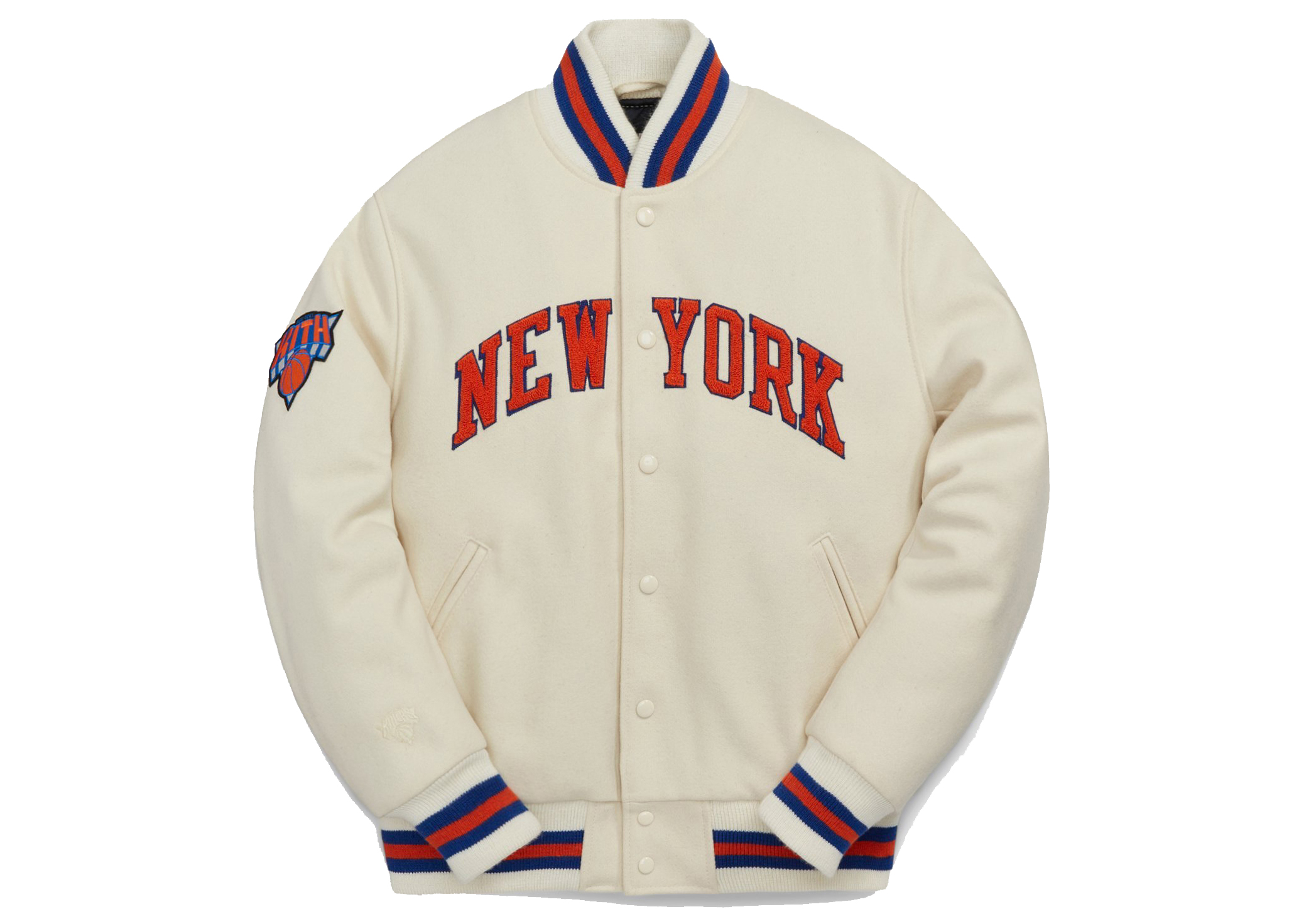 streetwear Kith Golden Bear for New York Knicks Varsity Jacket Sandrift
