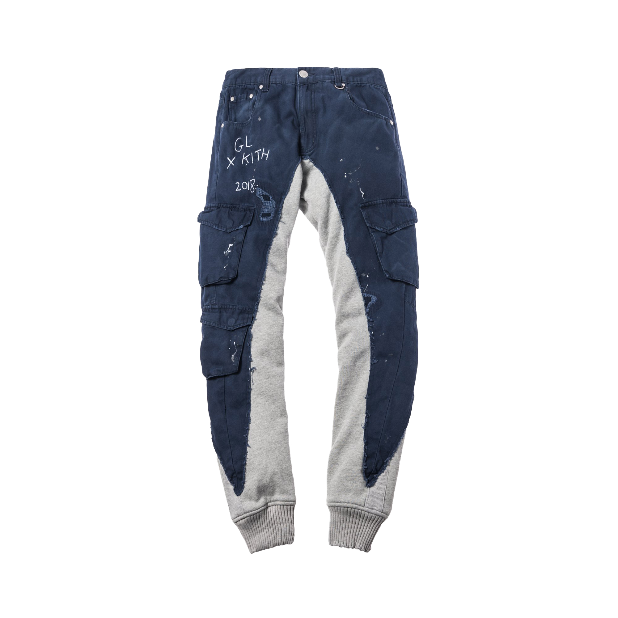 streetwear Kith x Greg Lauren 50/50 Columbus Crago/Fleece Slim Lounge Pant Navy/Grey