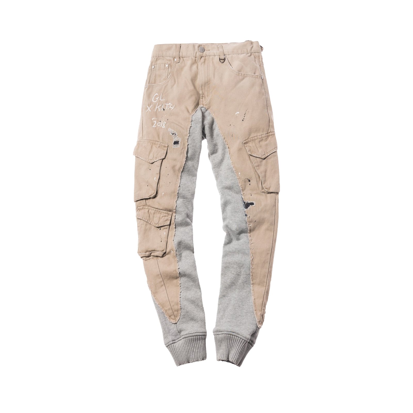 streetwear Kith x Greg Lauren 50/50 Columbus Crago/Fleece Slim Lounge Pant Tan/Grey