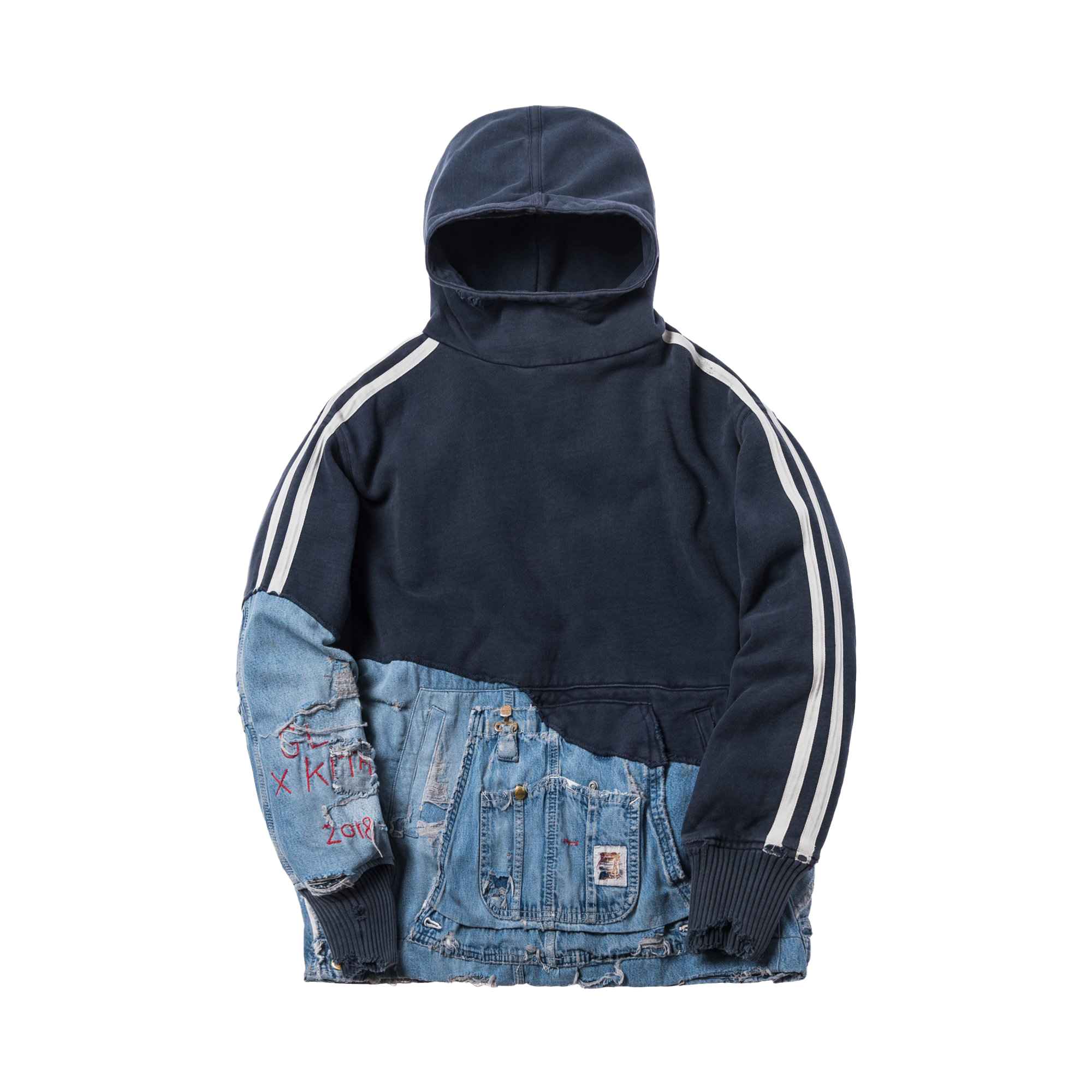 streetwear Kith x Greg Lauren 50/50 Double Pocket Hoodie Navy