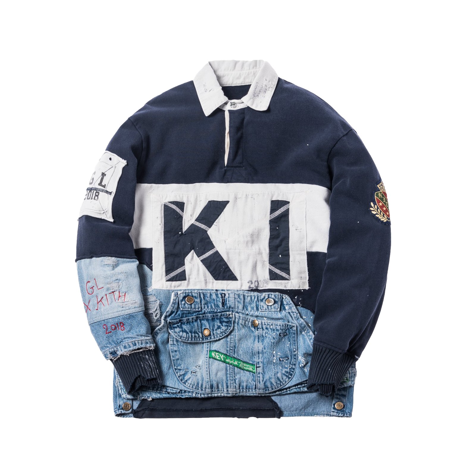 streetwear Kith x Greg Lauren 50/50 Rugby Shirt Navy/Denim Blue