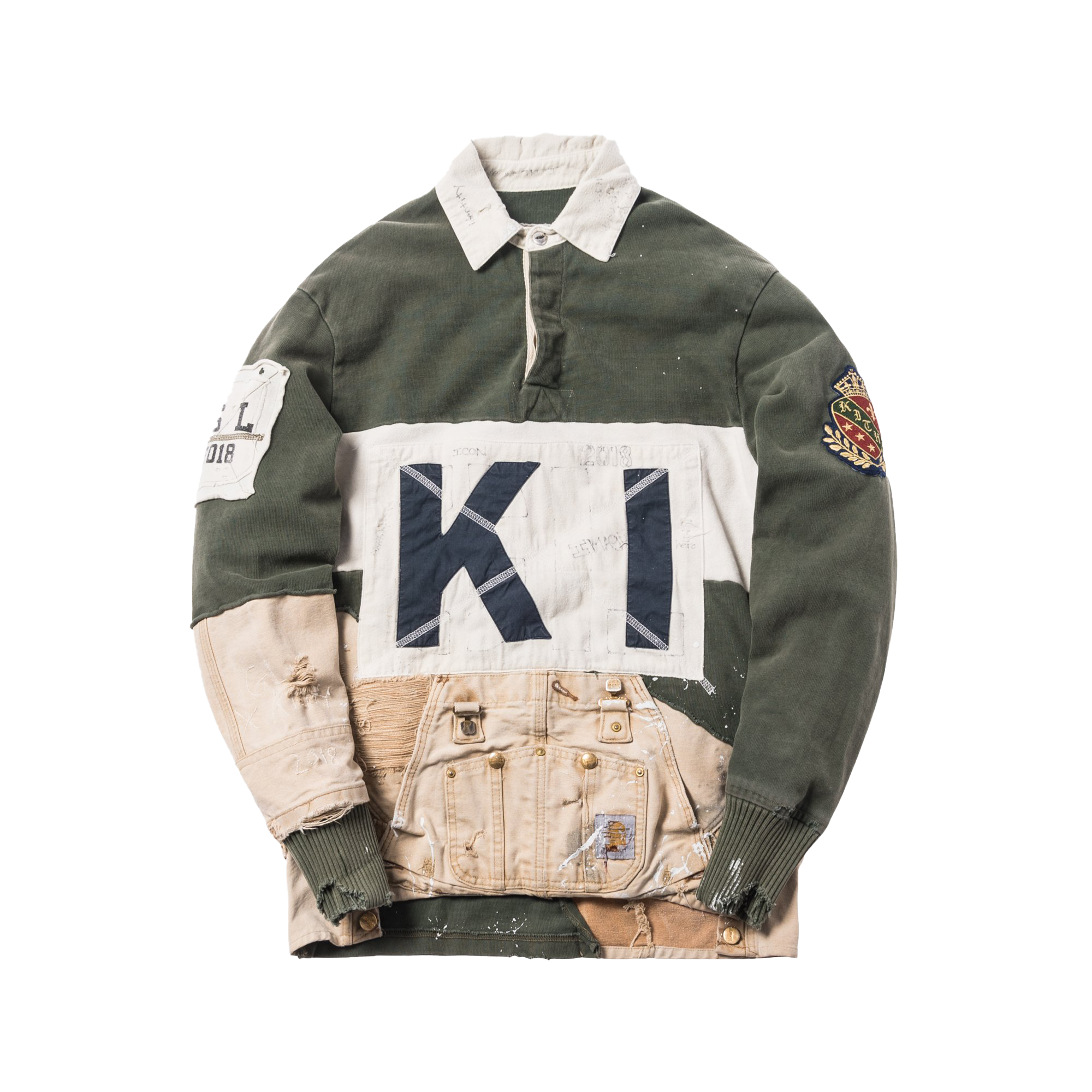streetwear Kith x Greg Lauren 50/50 Rugby Shirt Olive/Sand