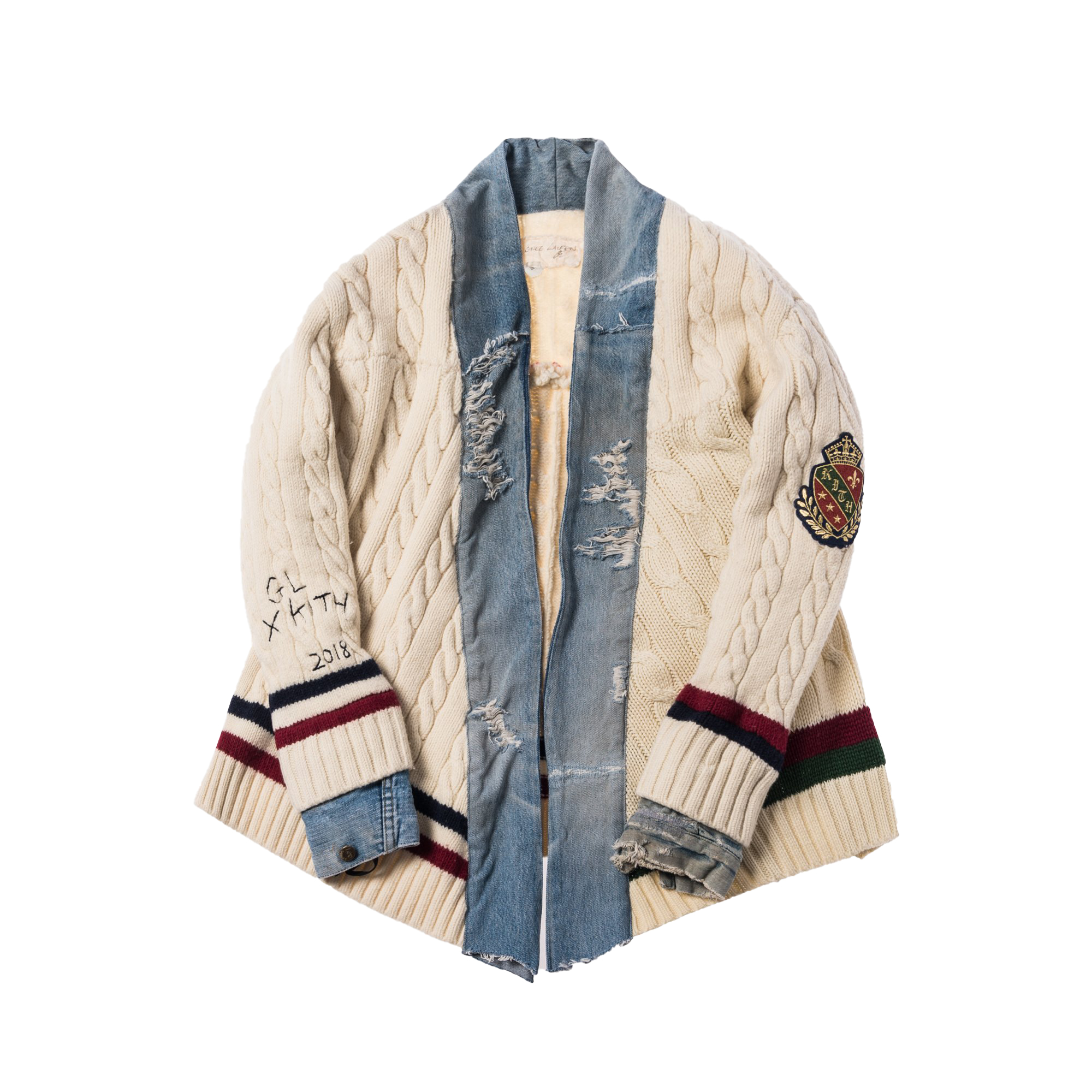 streetwear Kith x Greg Lauren Cable Knit Tennis Sweater Kimono Cream