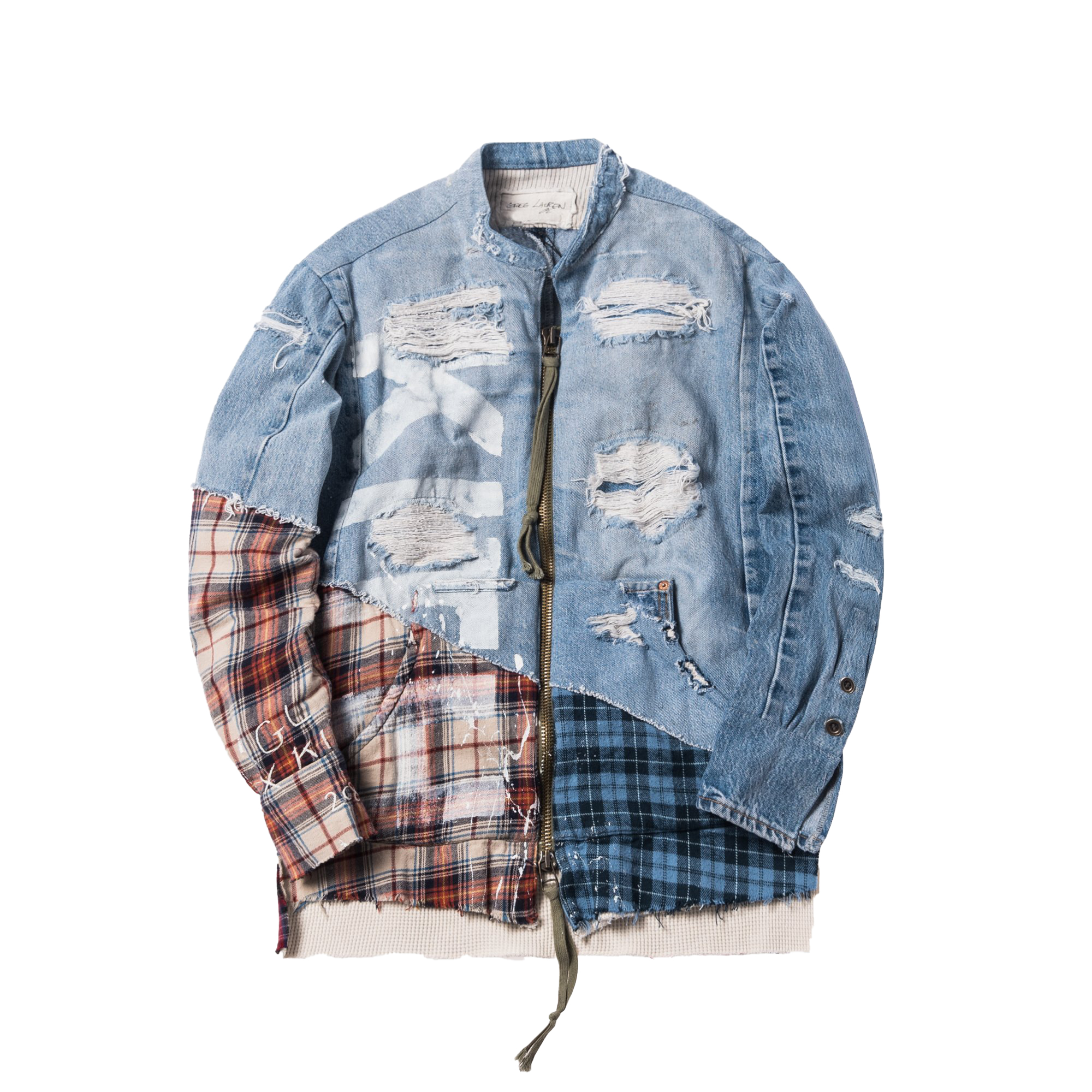 streetwear Kith x Greg Lauren Vintage Denim Mixed Plaid Zip Front Studio Shirt Multi/Denim