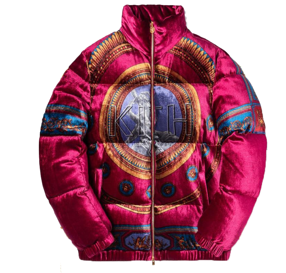 streetwear Kith x Versace Velour Down Jacket Burgundy