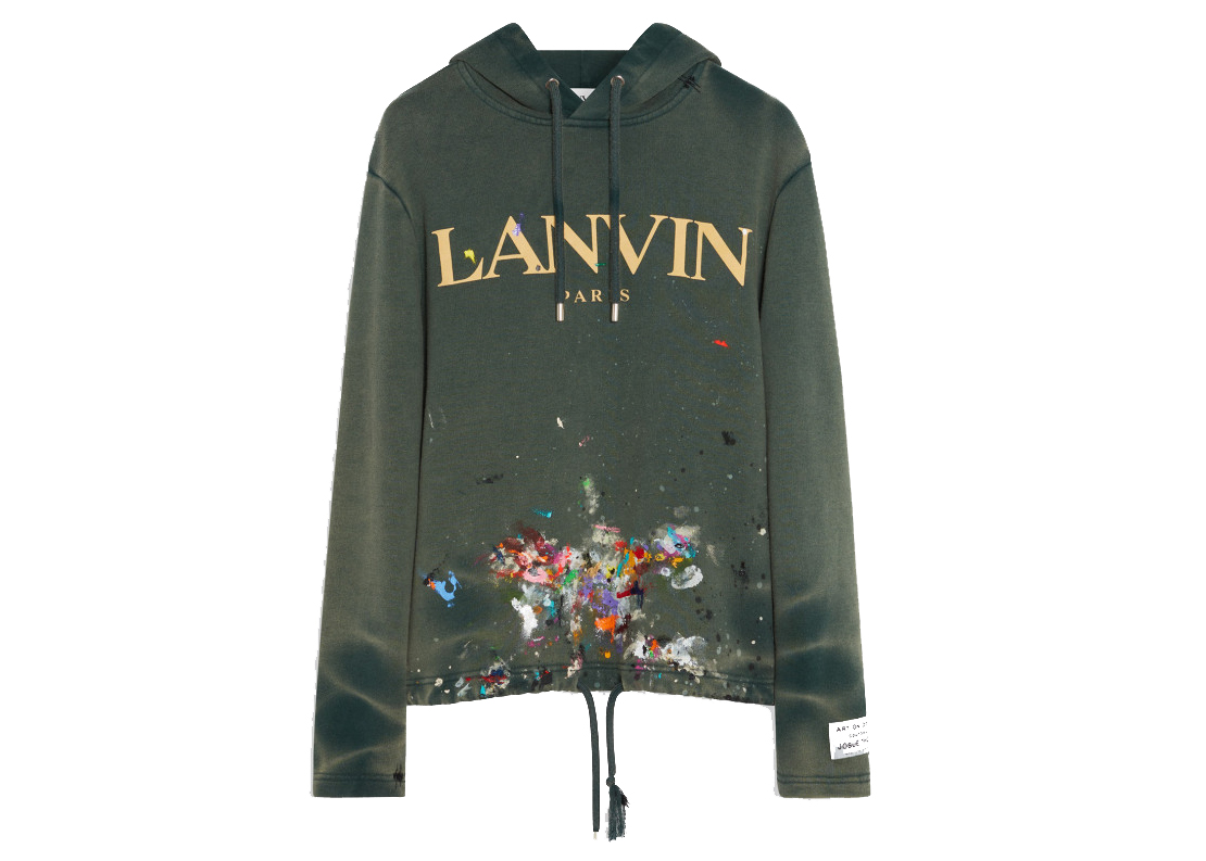 streetwear Lanvin x Gallery Department Logo Hoodie With A Worn Effect And Paint Marks Green
