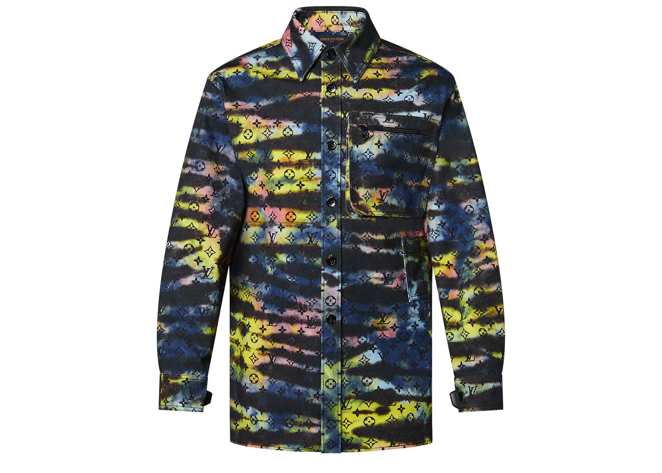 streetwear Louis Vuitton Printed Monogram Tie-Dye Denim Shirt Multicolor