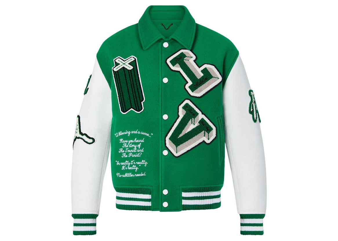 streetwear Louis Vuitton Varsity Leather Jacket Green