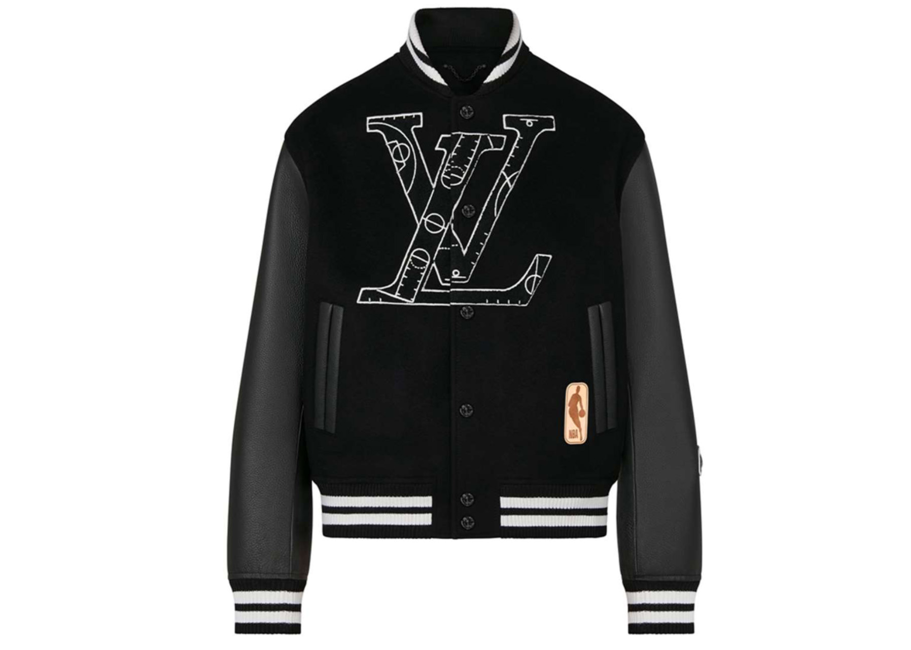 streetwear Louis Vuitton x NBA Leather Basketball Jacket Black