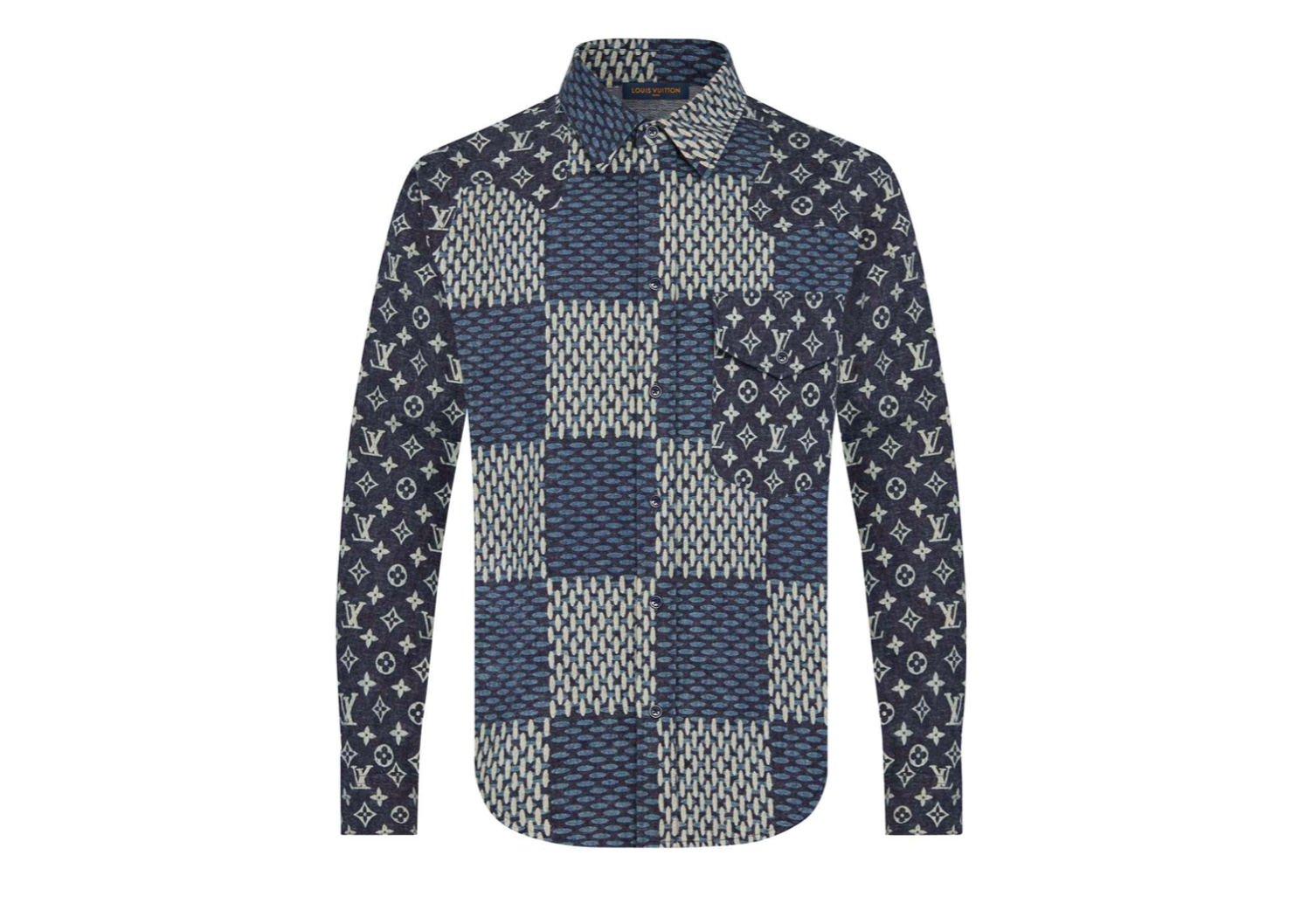 streetwear Louis Vuitton x Nigo MNGM Waves Giant Damier Flannel Shirt Indigo