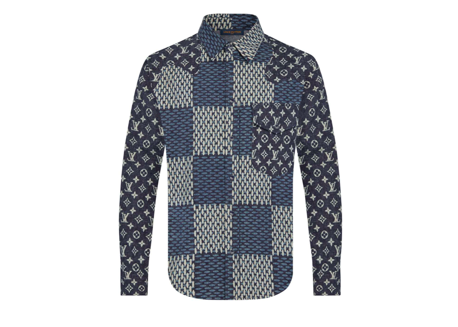 Louis Vuitton x Nigo MNGM Waves Giant Damier Flannel Shirt Indigo streetwear