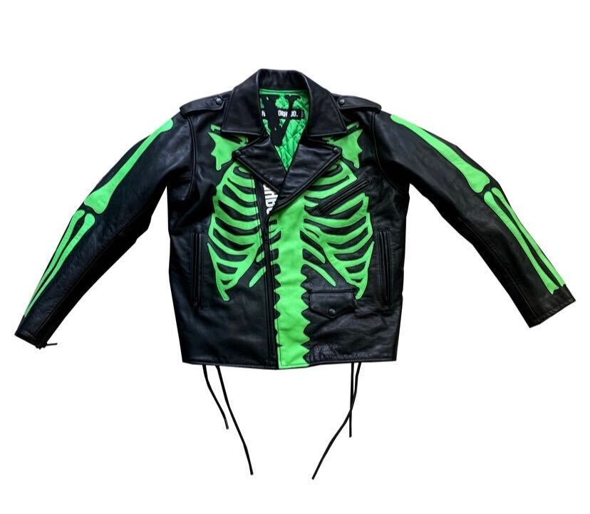 streetwear Neighborhood x Vlone Skeleton Leather Jacket Black/Green