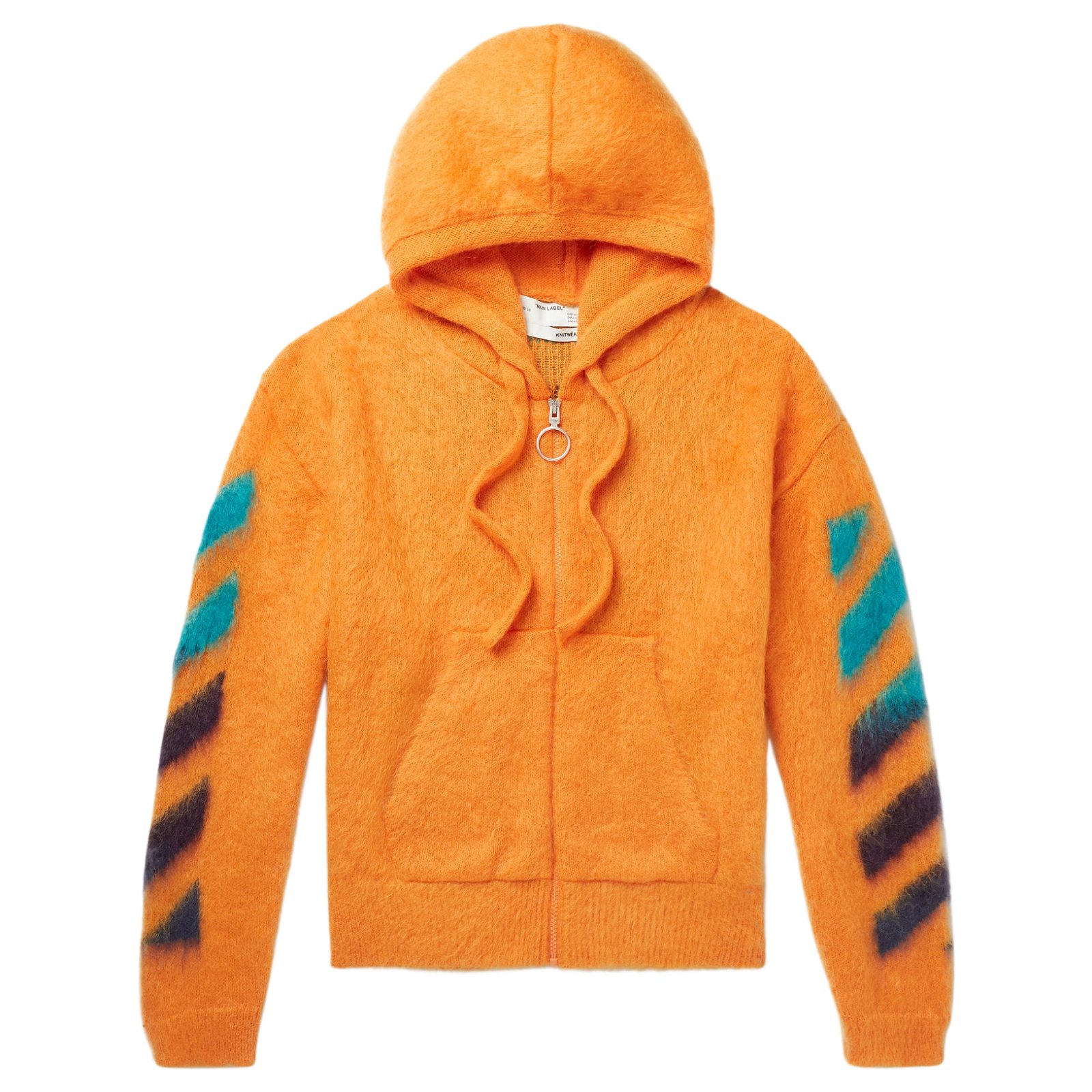 streetwear OFF-WHITE Brushed Arrows Mohair Zip Up Hoodie Orange/Multicolor