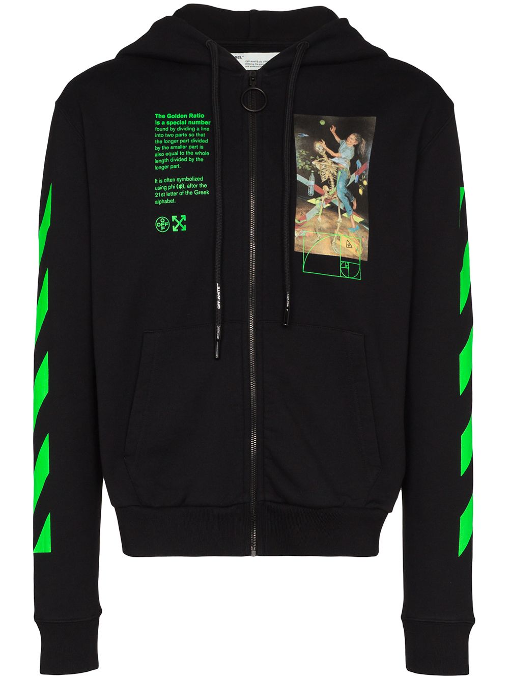 streetwear Off-White Golden Ratio Graphic Zip Up Hoodie Black/Green