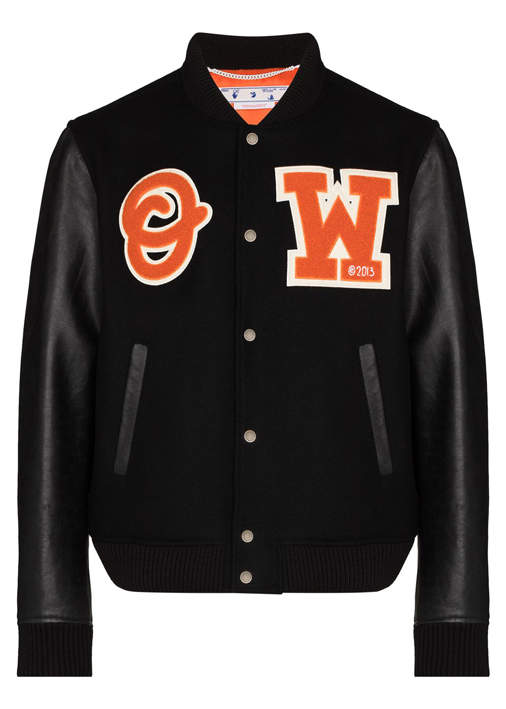 streetwear OFF-WHITE Logo Patch Varsity Jacket Black/Orange
