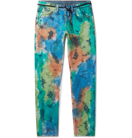 streetwear OFF-WHITE Slim Fit Painted Distressed Denim Jeans Multicolor