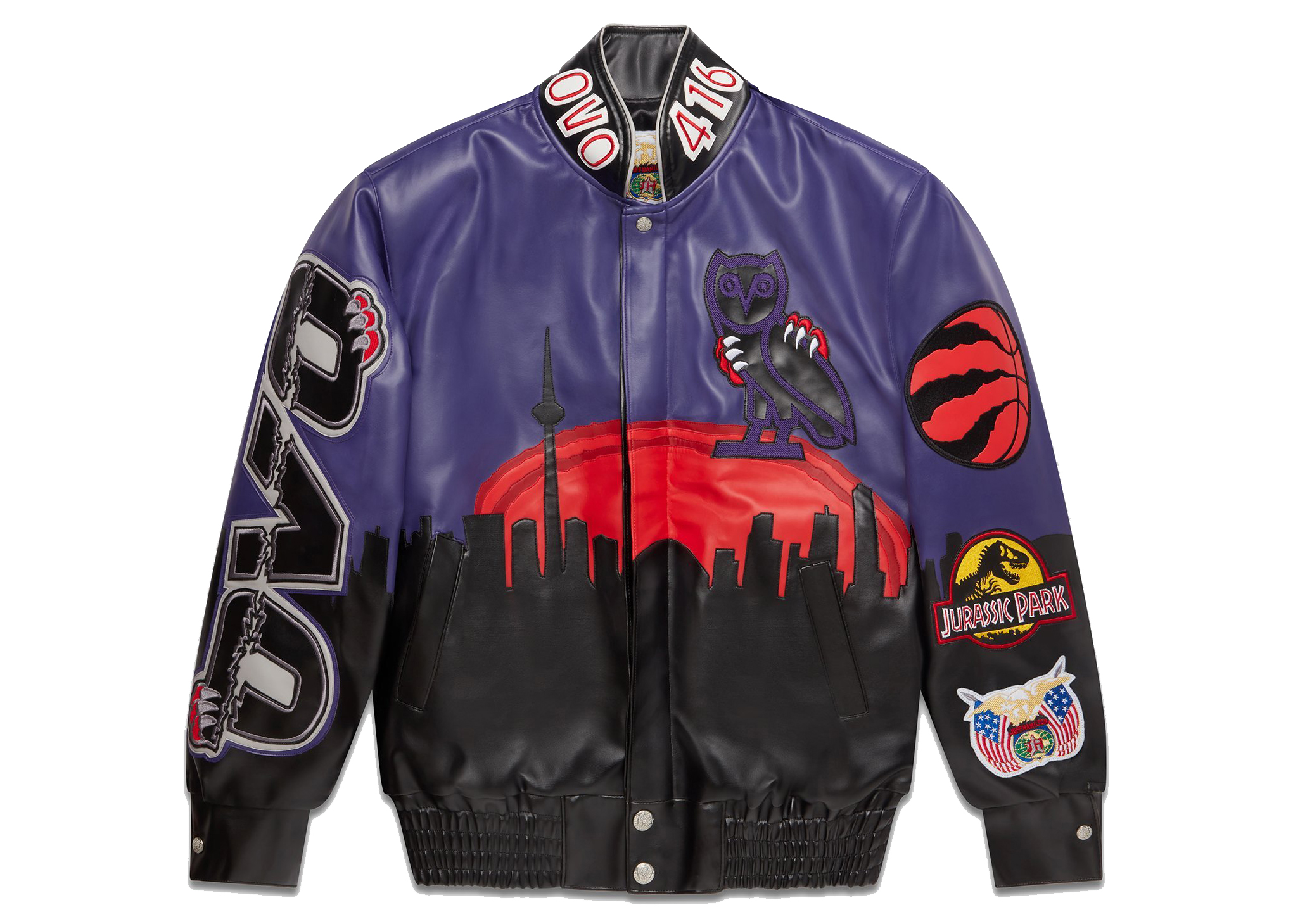 streetwear OVO Jurassic Park Varsity Jacket Black