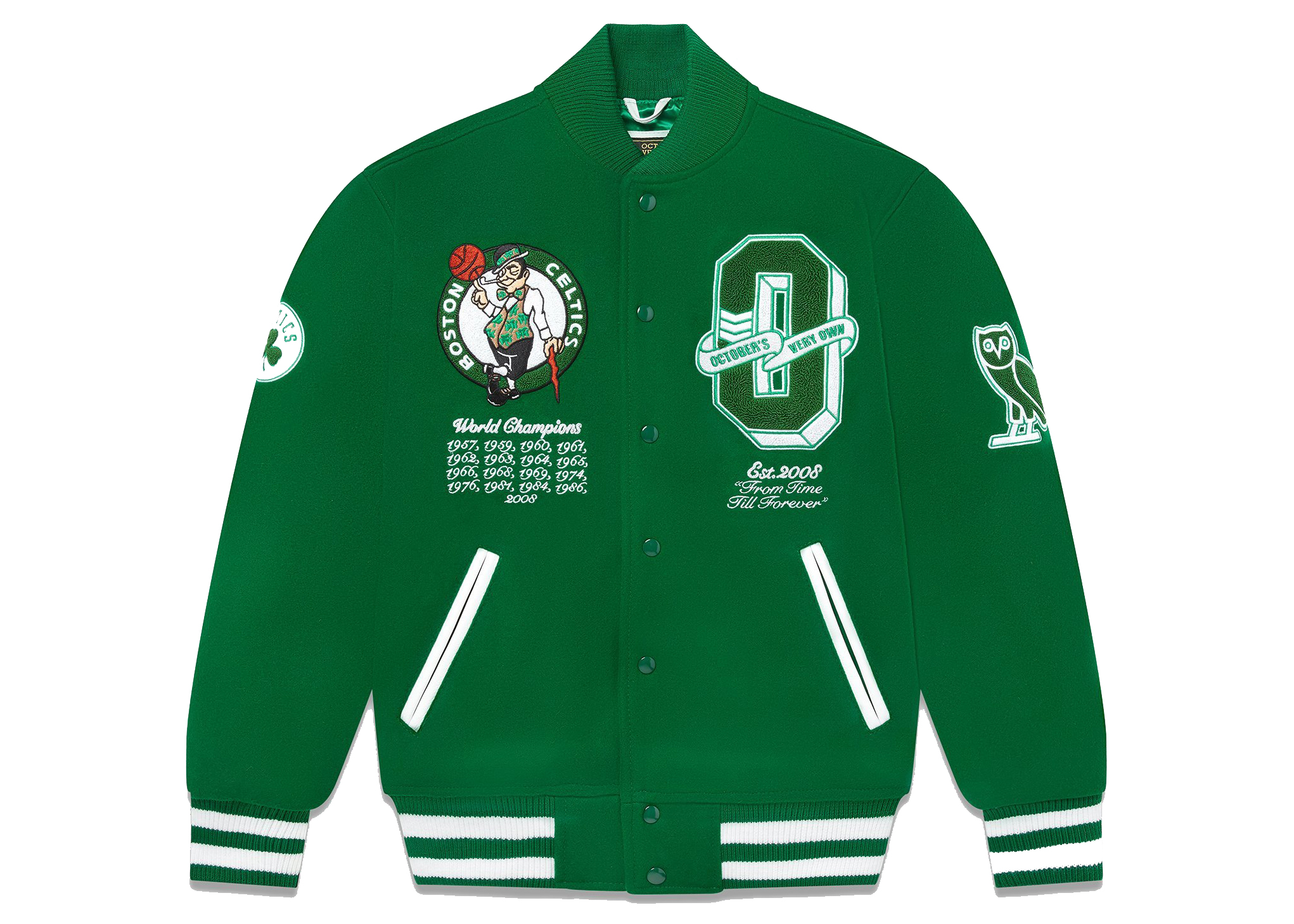 streetwear OVO x NBA Celtics Varsity Jacket Green