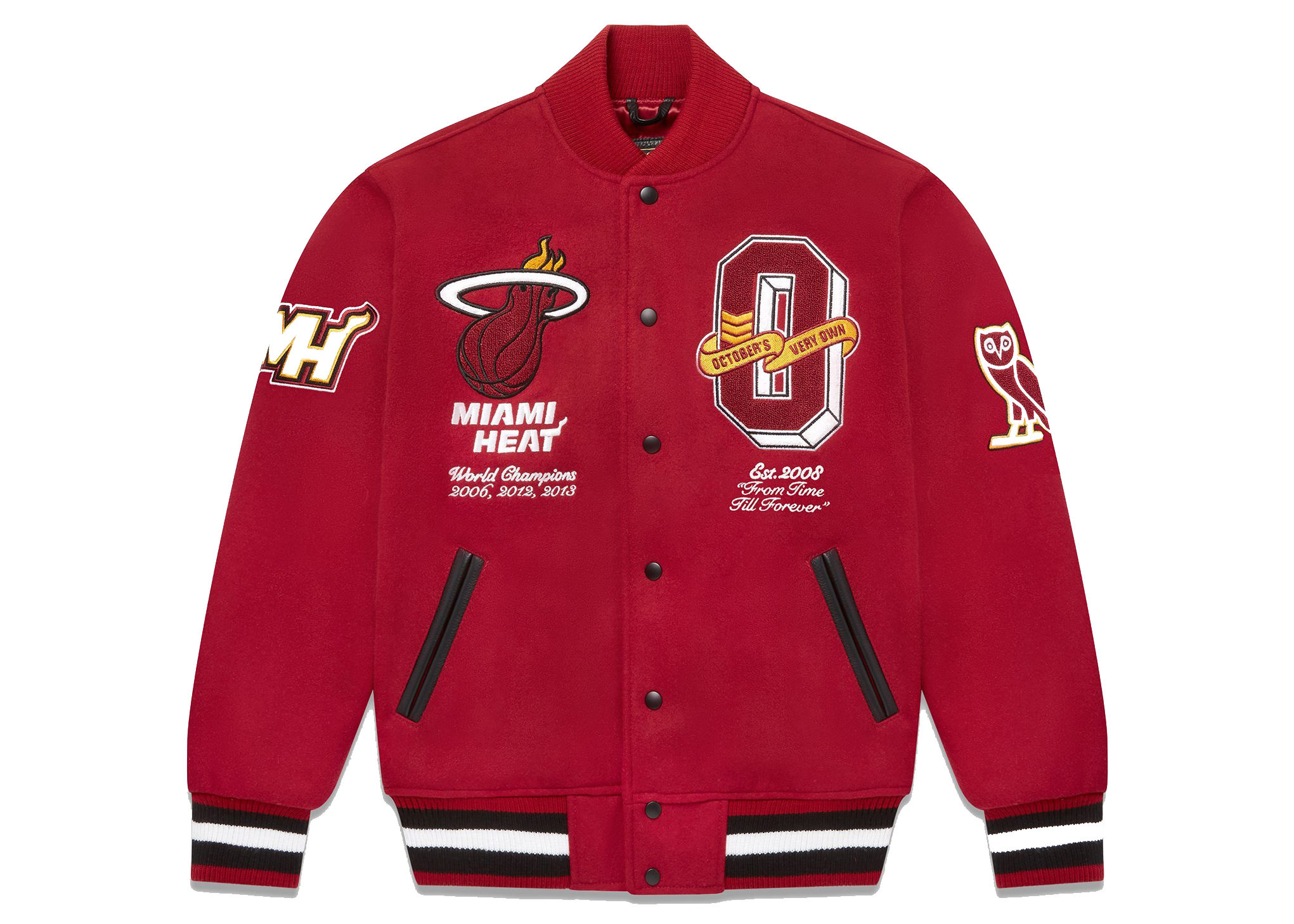streetwear OVO x NBA Heat Varsity Jacket Red