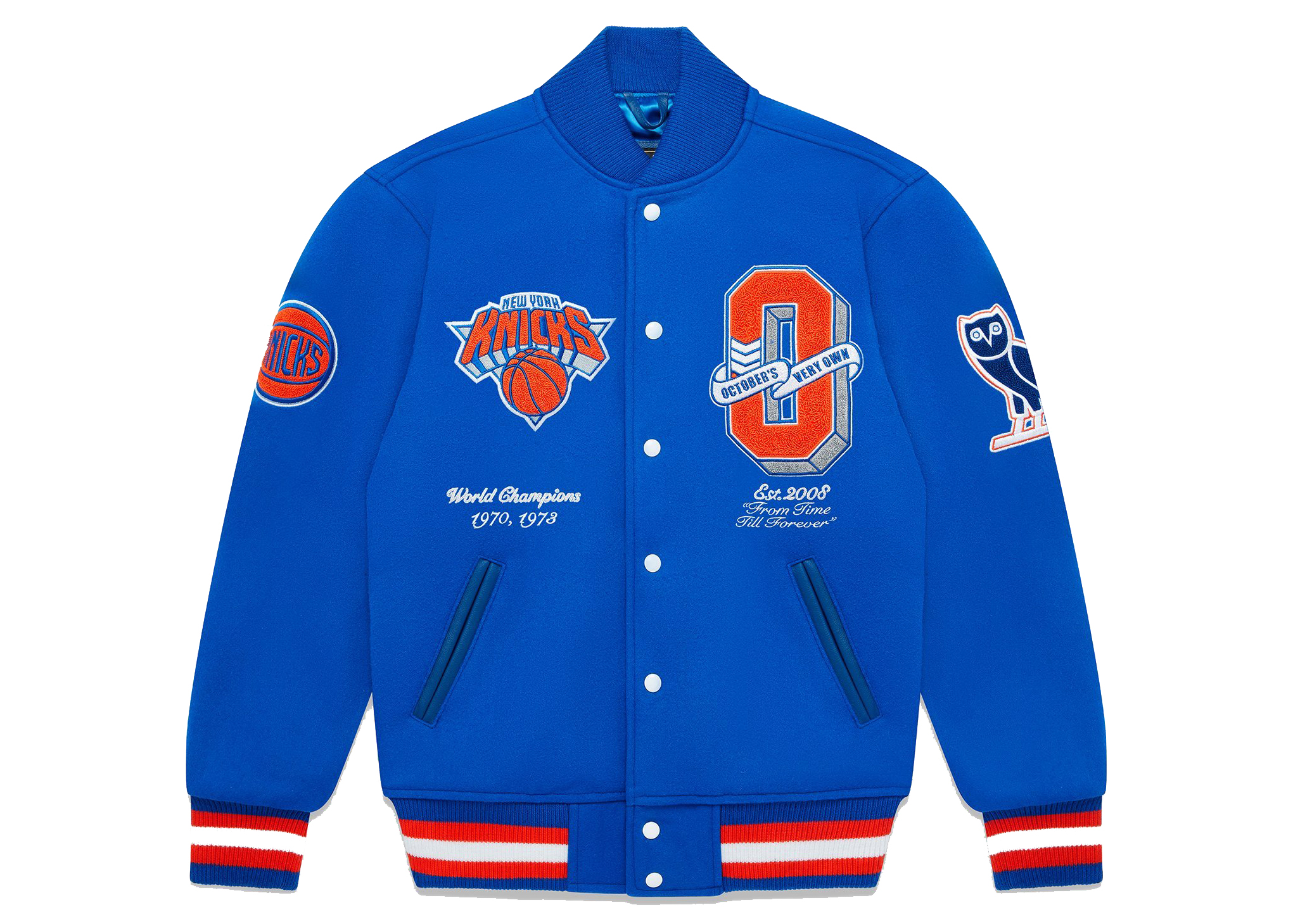 streetwear OVO x NBA Knicks Varsity Jacket Blue