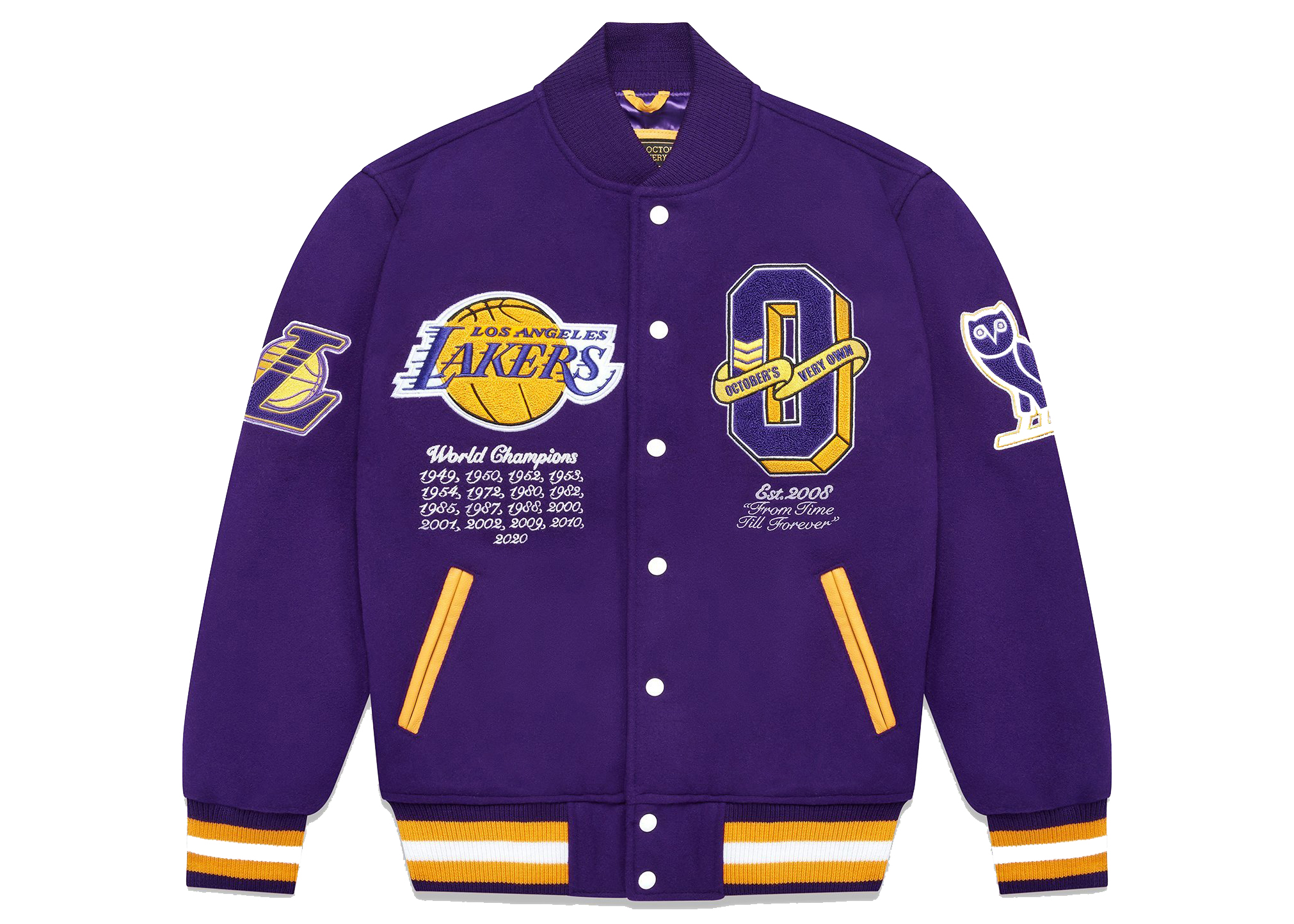 streetwear OVO x NBA Lakers Varsity Jacket Purple