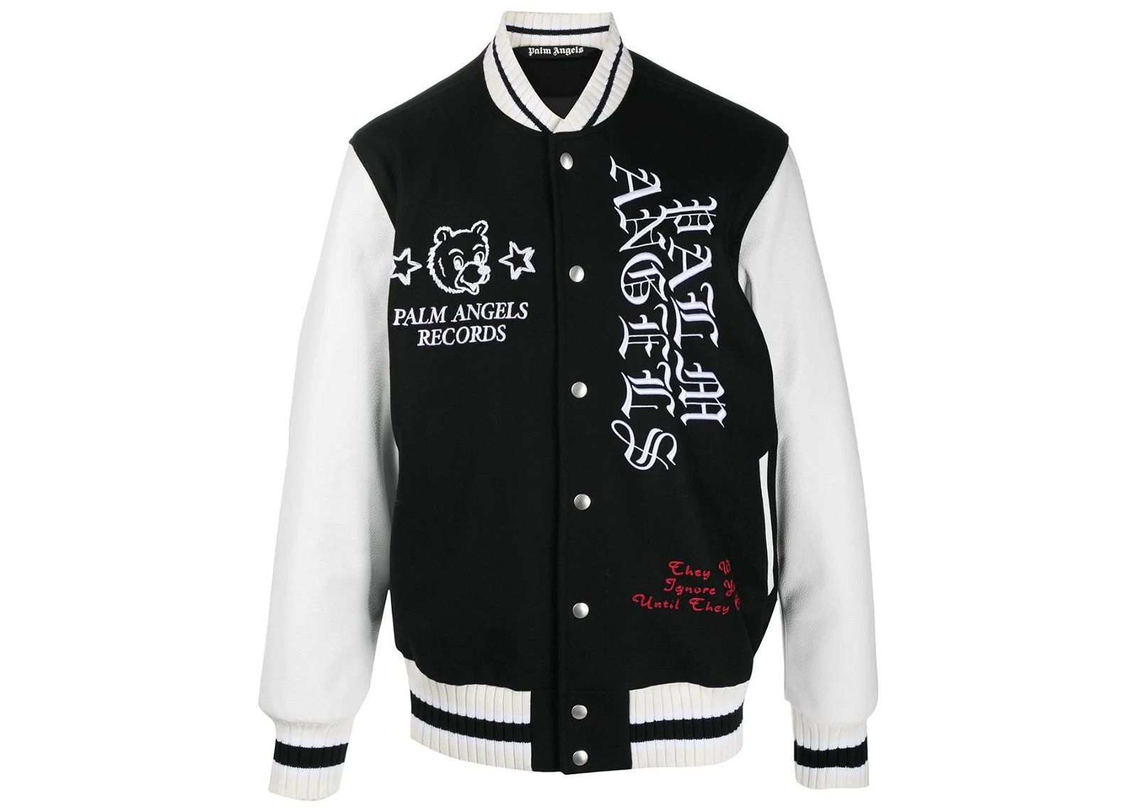 streetwear Palm Angels Patch-Detail Embroidered Varsity Jacket Black