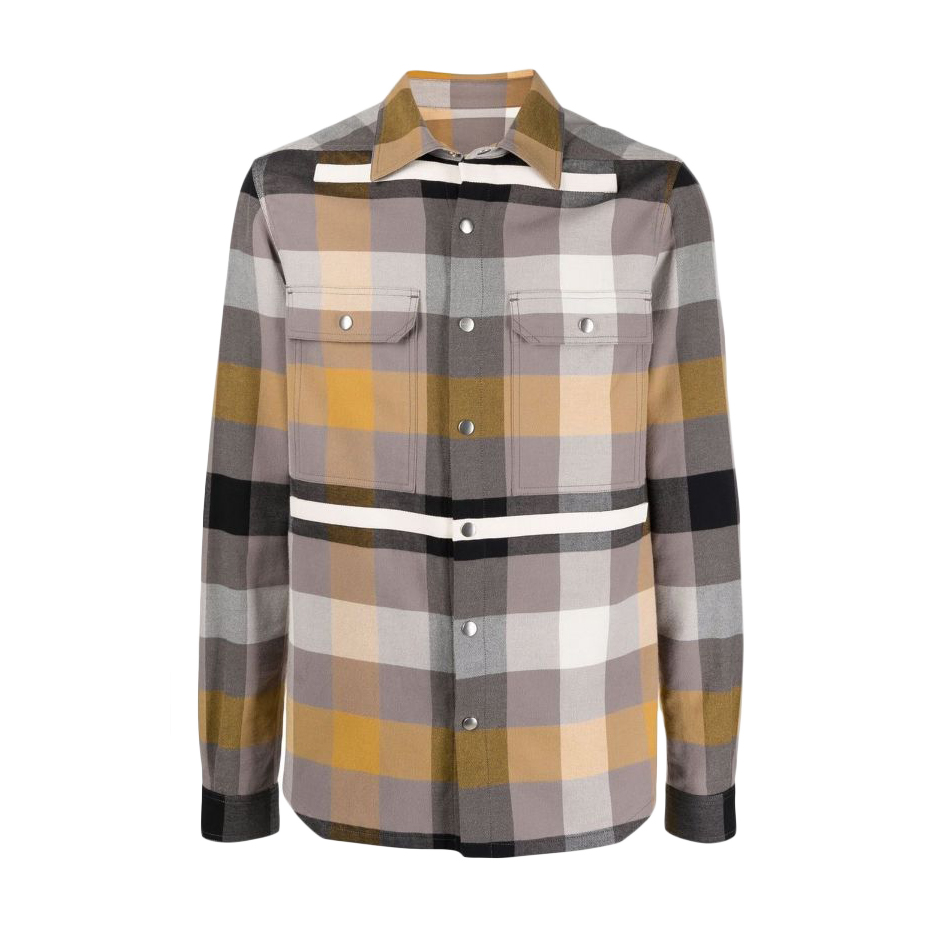 streetwear Rick Owens Plaid Print L/S Outer Shirt Jacket Yellow