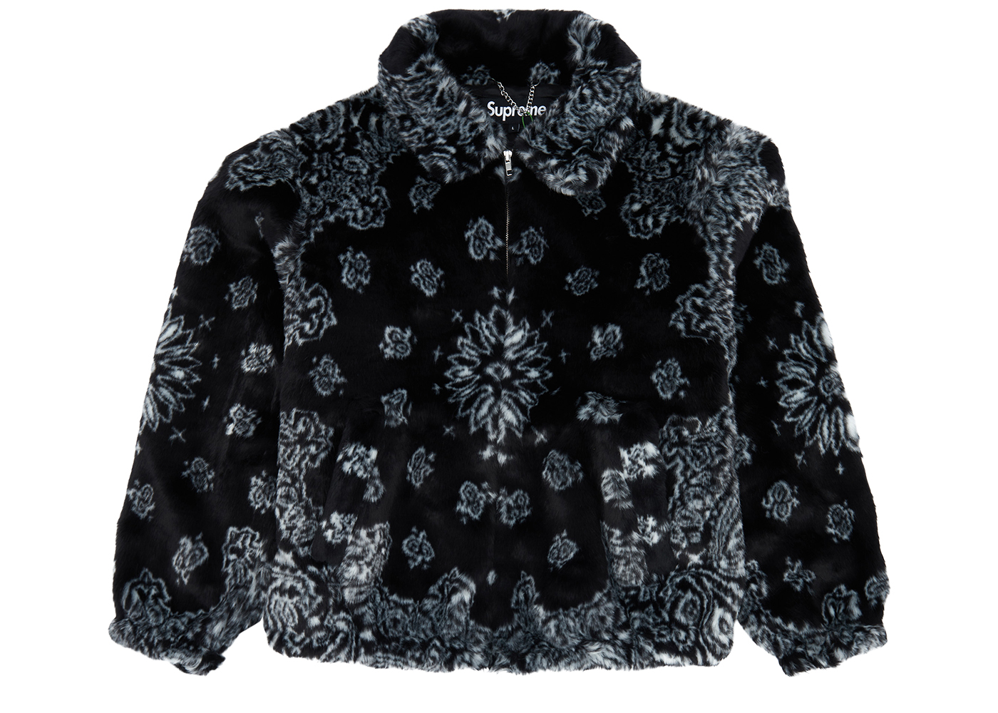 streetwear Supreme Bandana Faux Fur Bomber Jacket Black