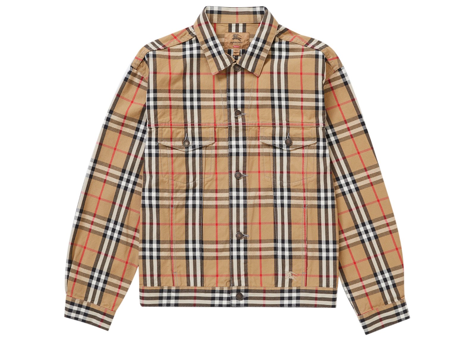 streetwear Supreme Burberry Denim Trucker Jacket Beige