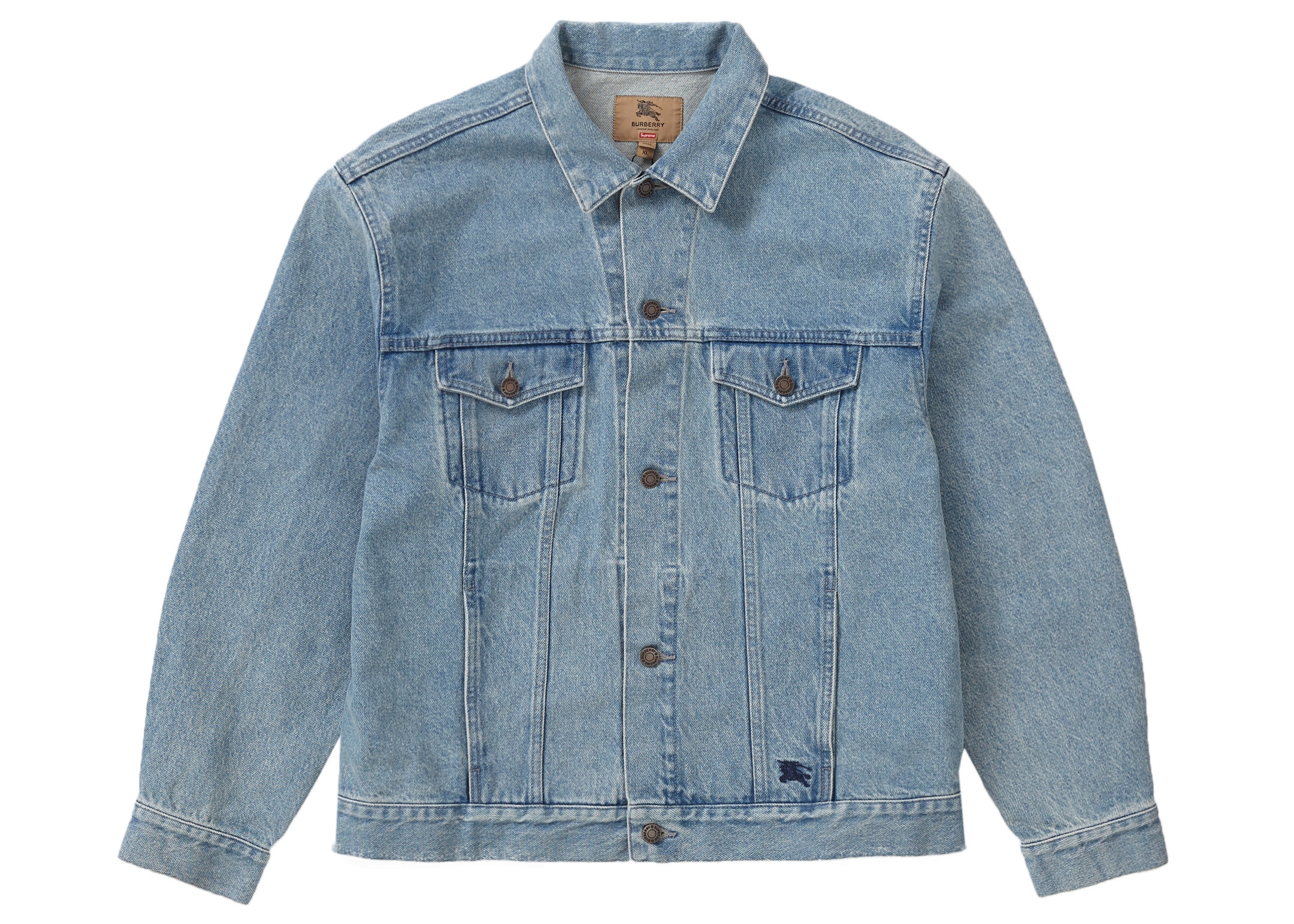streetwear Supreme Burberry Denim Trucker Jacket Washed Blue