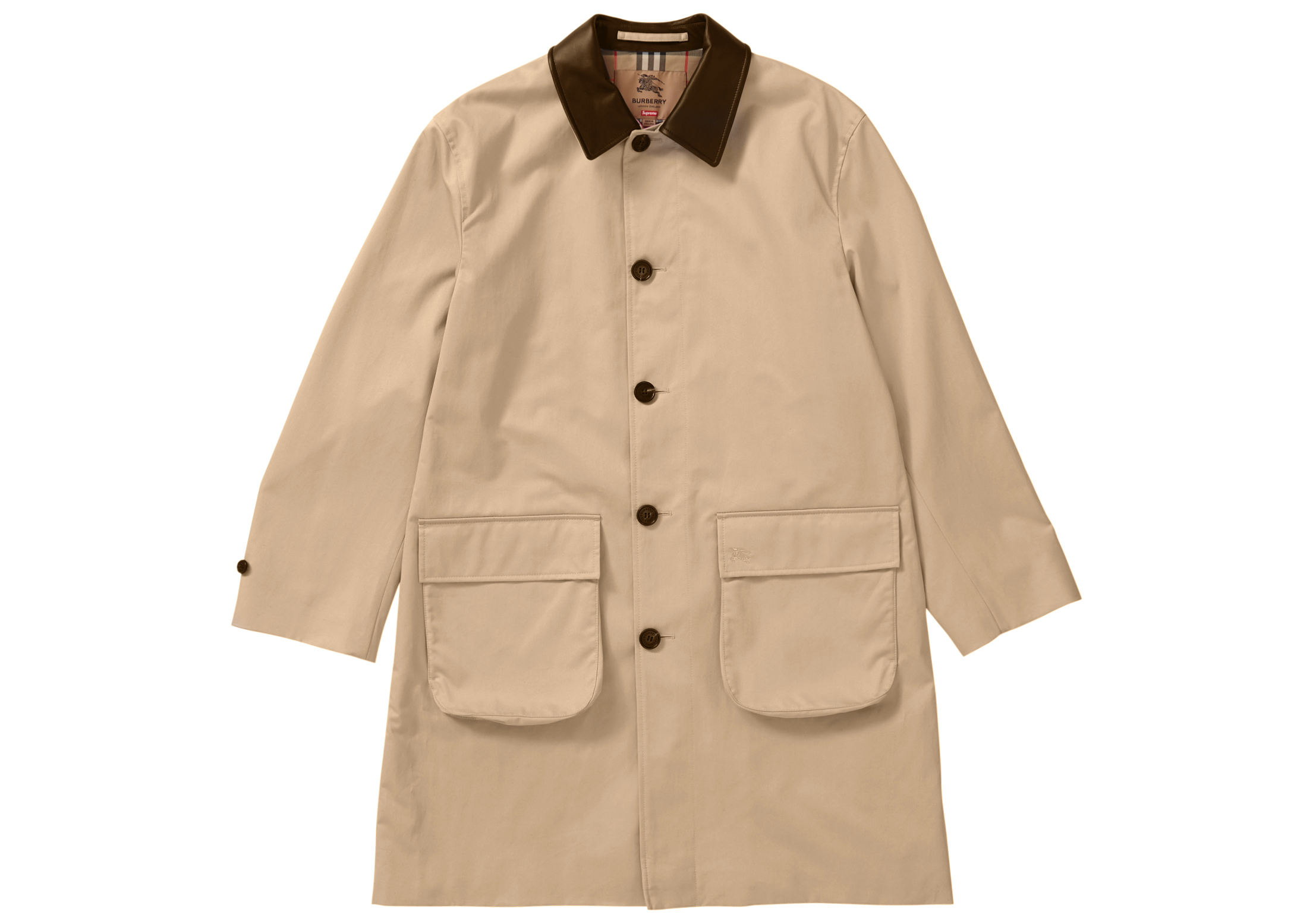 streetwear Supreme Burberry Leather Collar Trench Beige