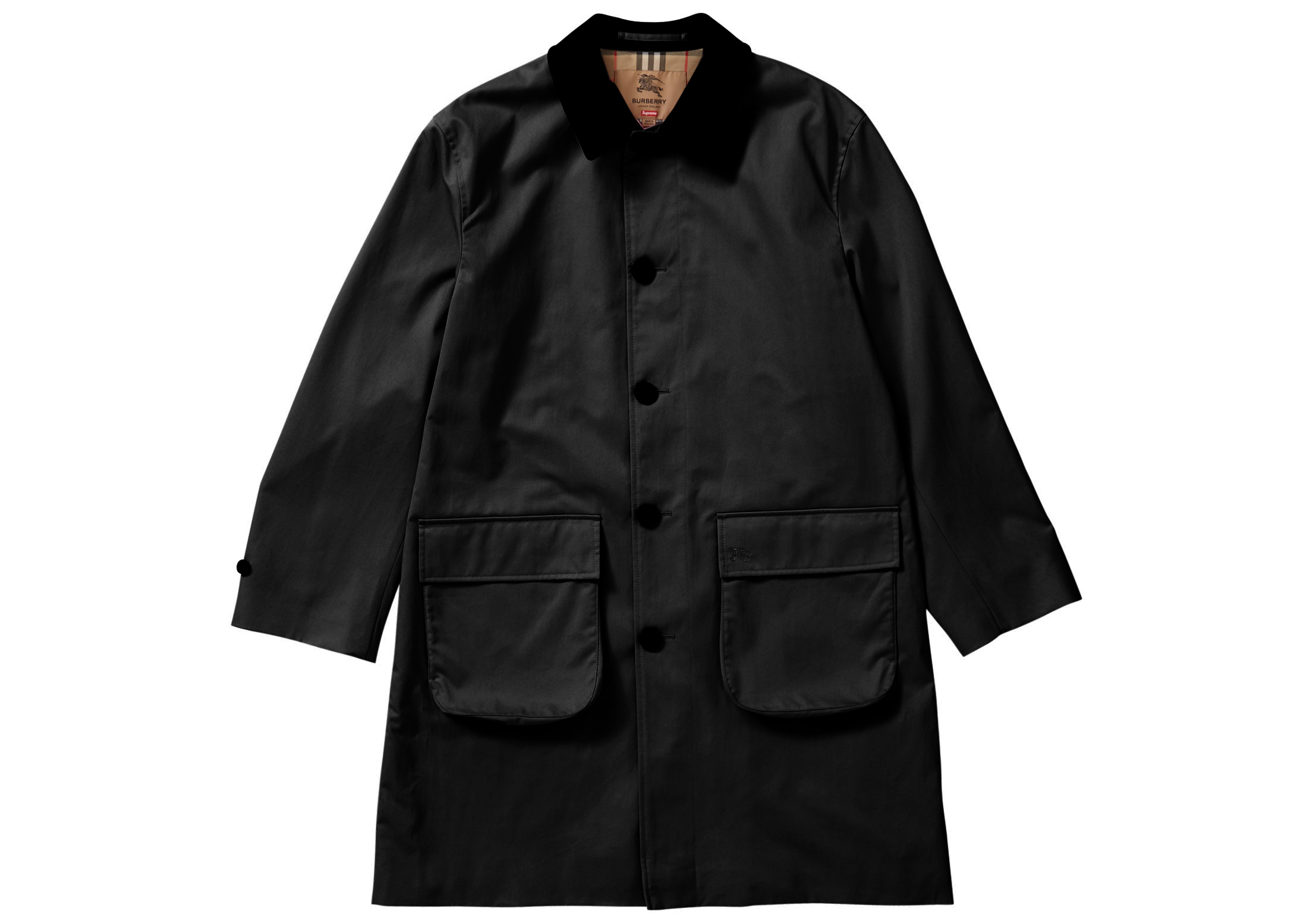 streetwear Supreme Burberry Leather Collar Trench Black