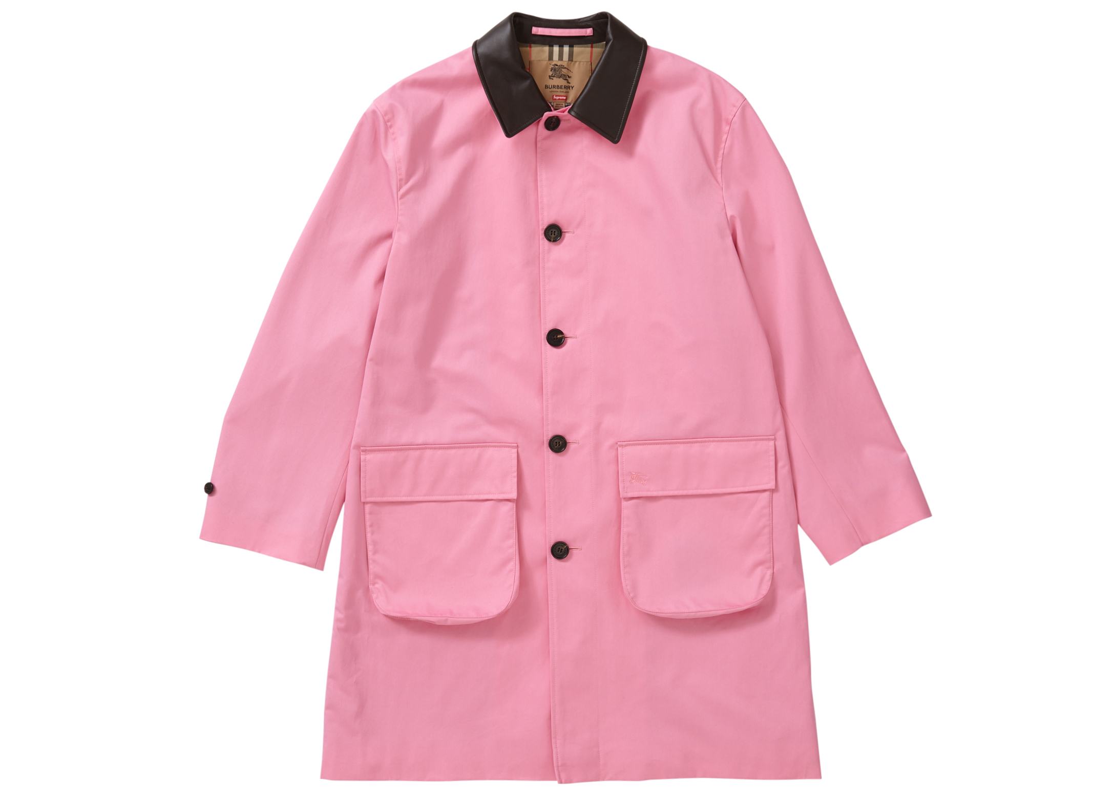streetwear Supreme Burberry Leather Collar Trench Pink