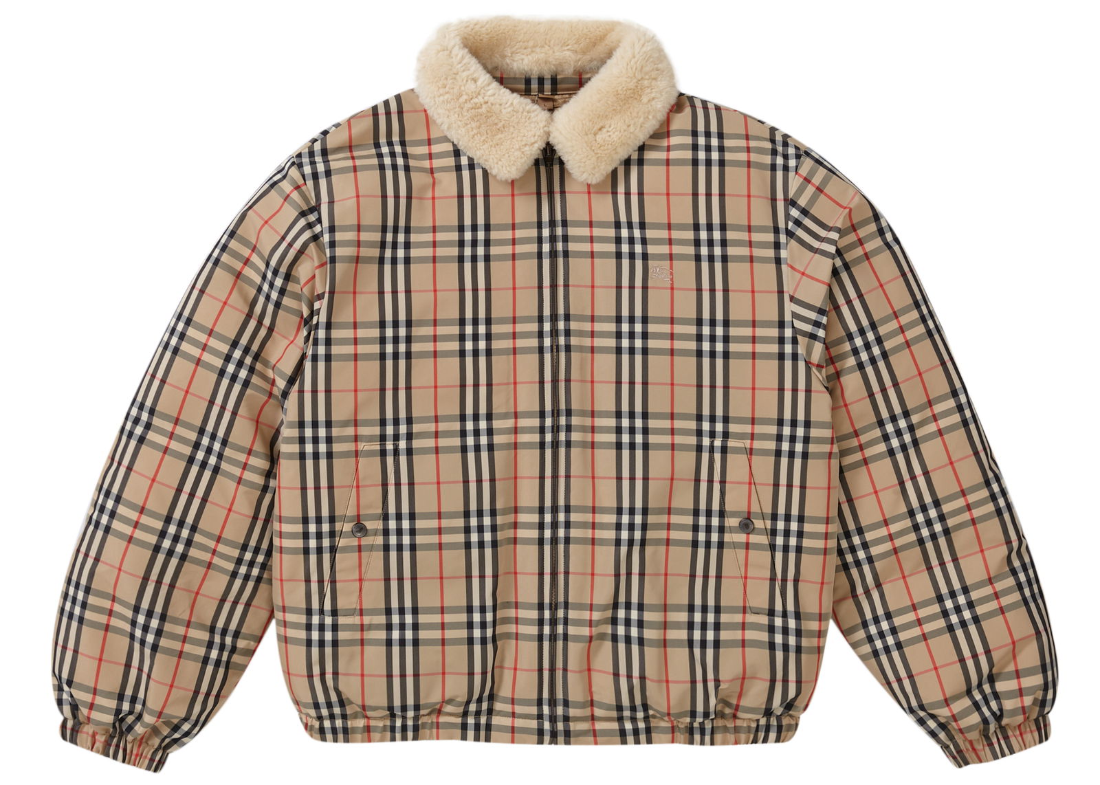 streetwear Supreme Burberry Shearling Collar Down Puffer Jacket Beige