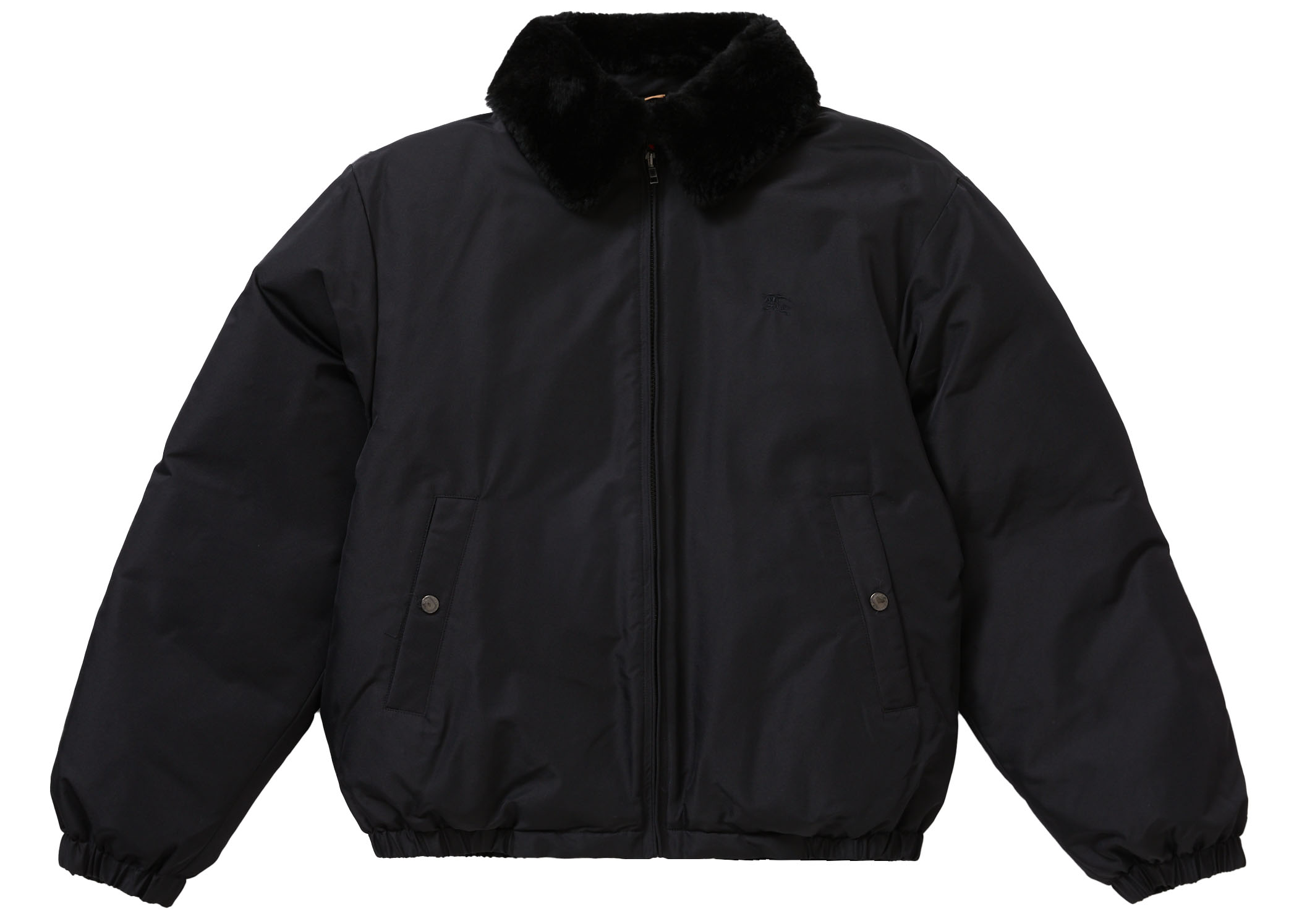 streetwear Supreme Burberry Shearling Collar Down Puffer Jacket Black
