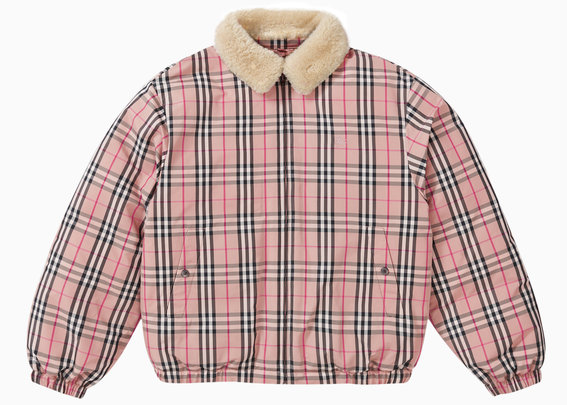 streetwear Supreme Burberry Shearling Collar Down Puffer Jacket Pink