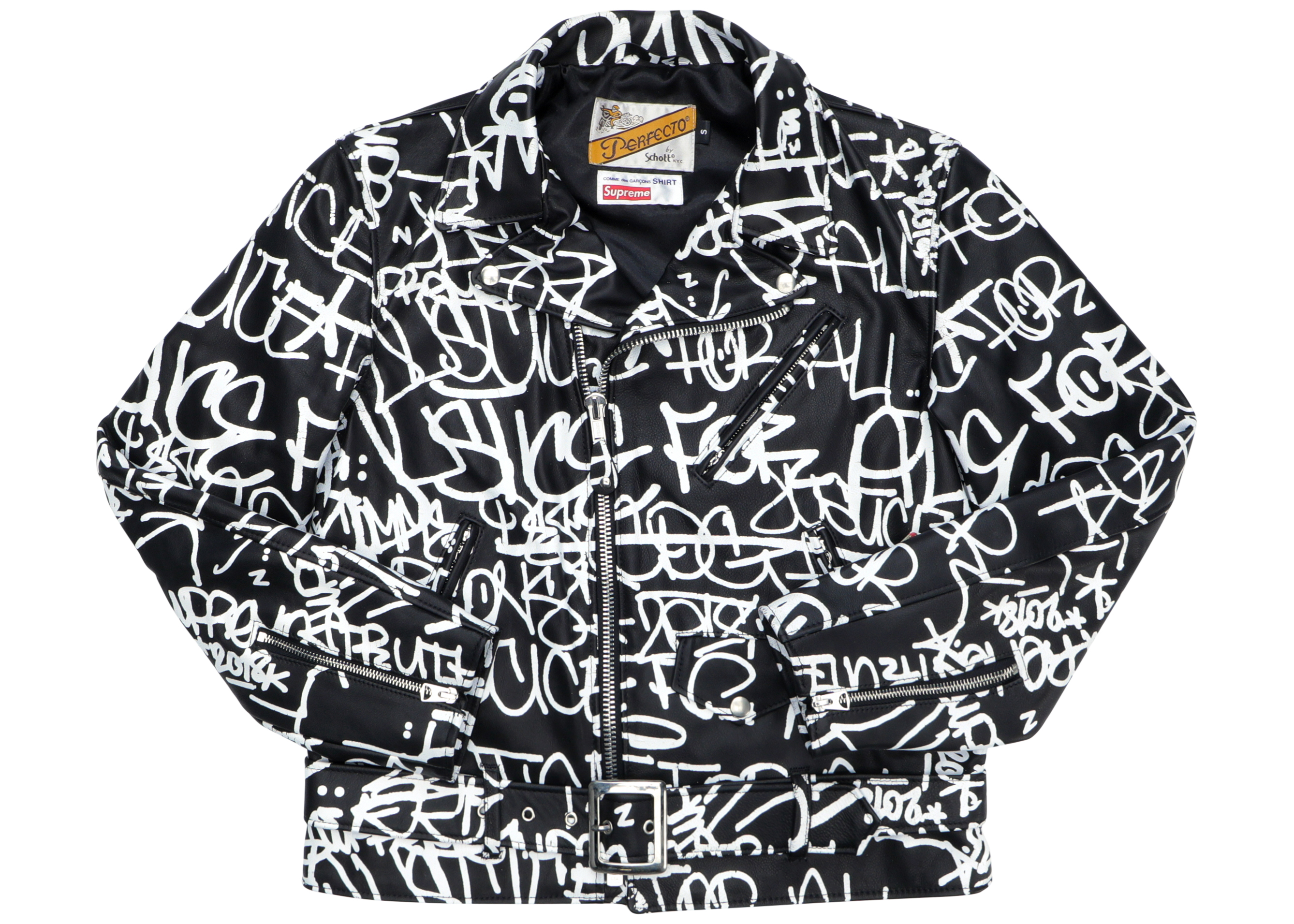 streetwear Supreme Comme des Garcons SHIRT Schott Painted Perfecto Leather Jacket Black