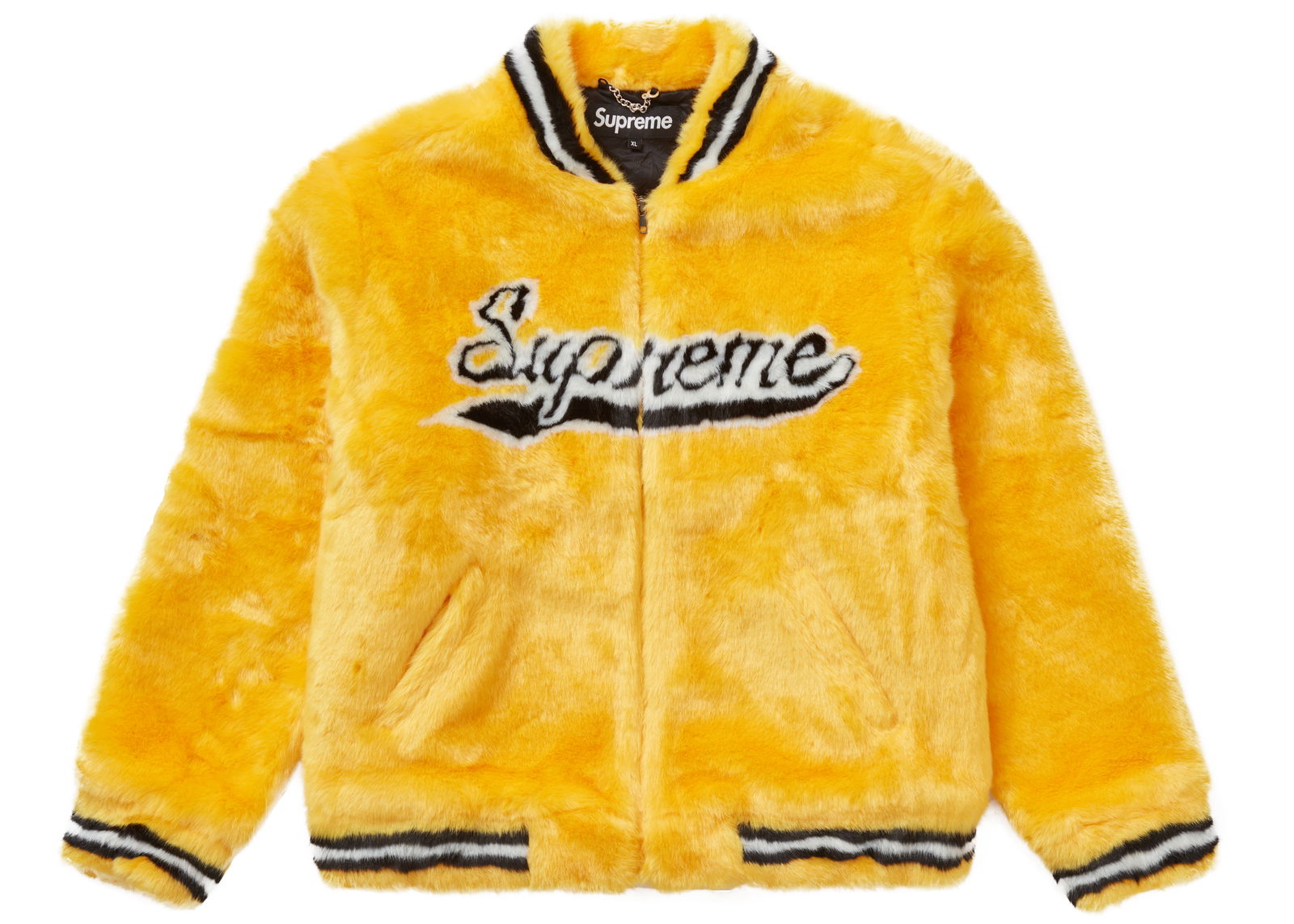streetwear Supreme Faux Fur Varsity Jacket Yellow