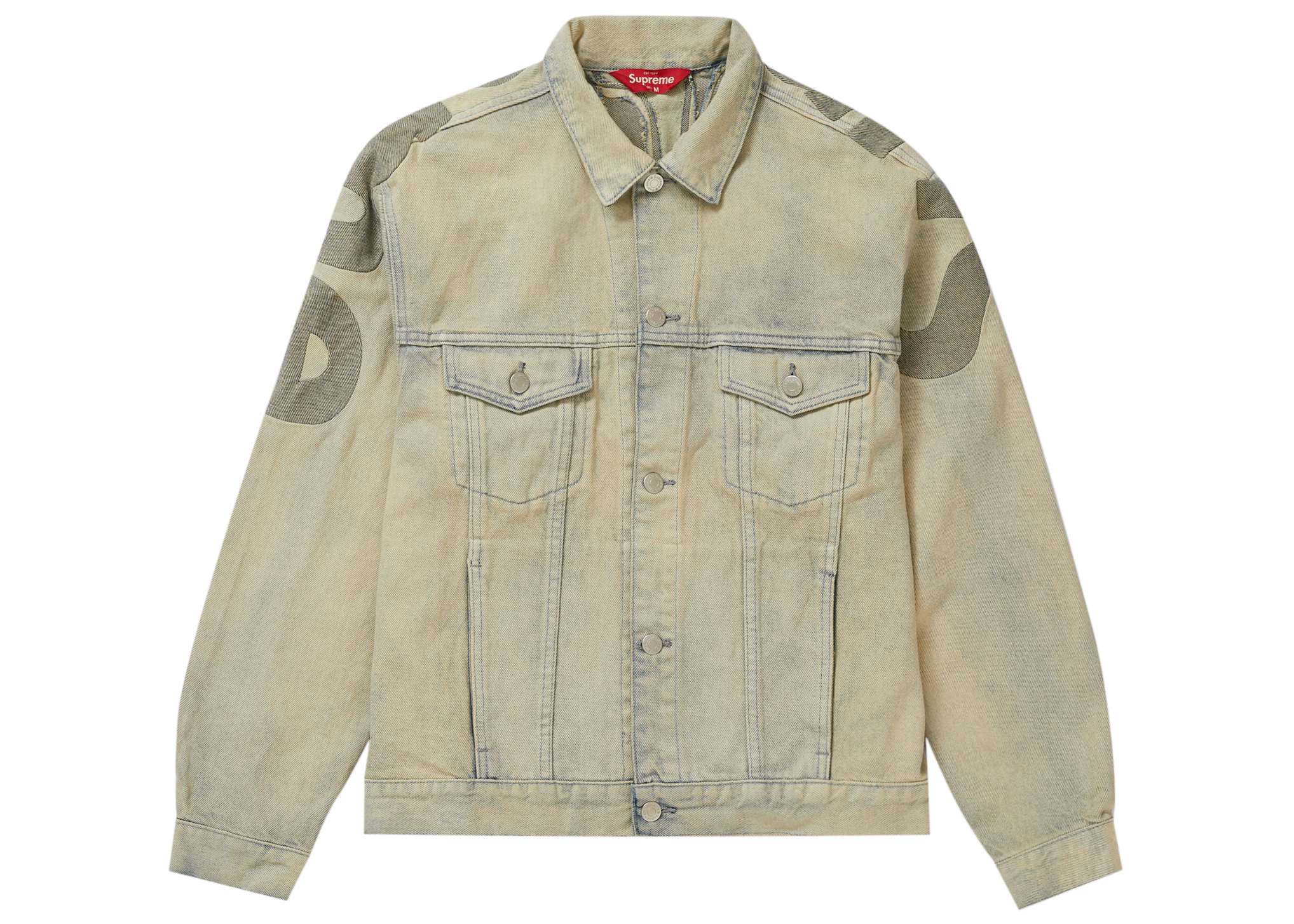 streetwear Supreme Inset Logo Denim Trucker Jacket Dirty