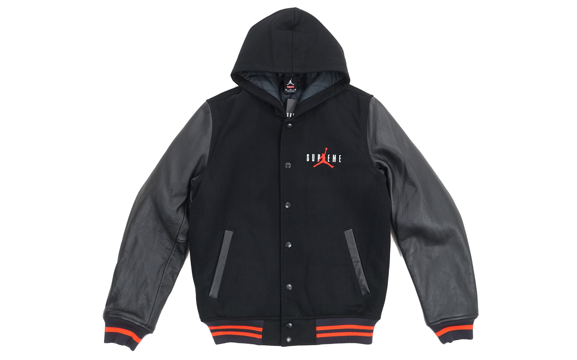 streetwear Supreme Jordan Hooded Varsity Jacket Black
