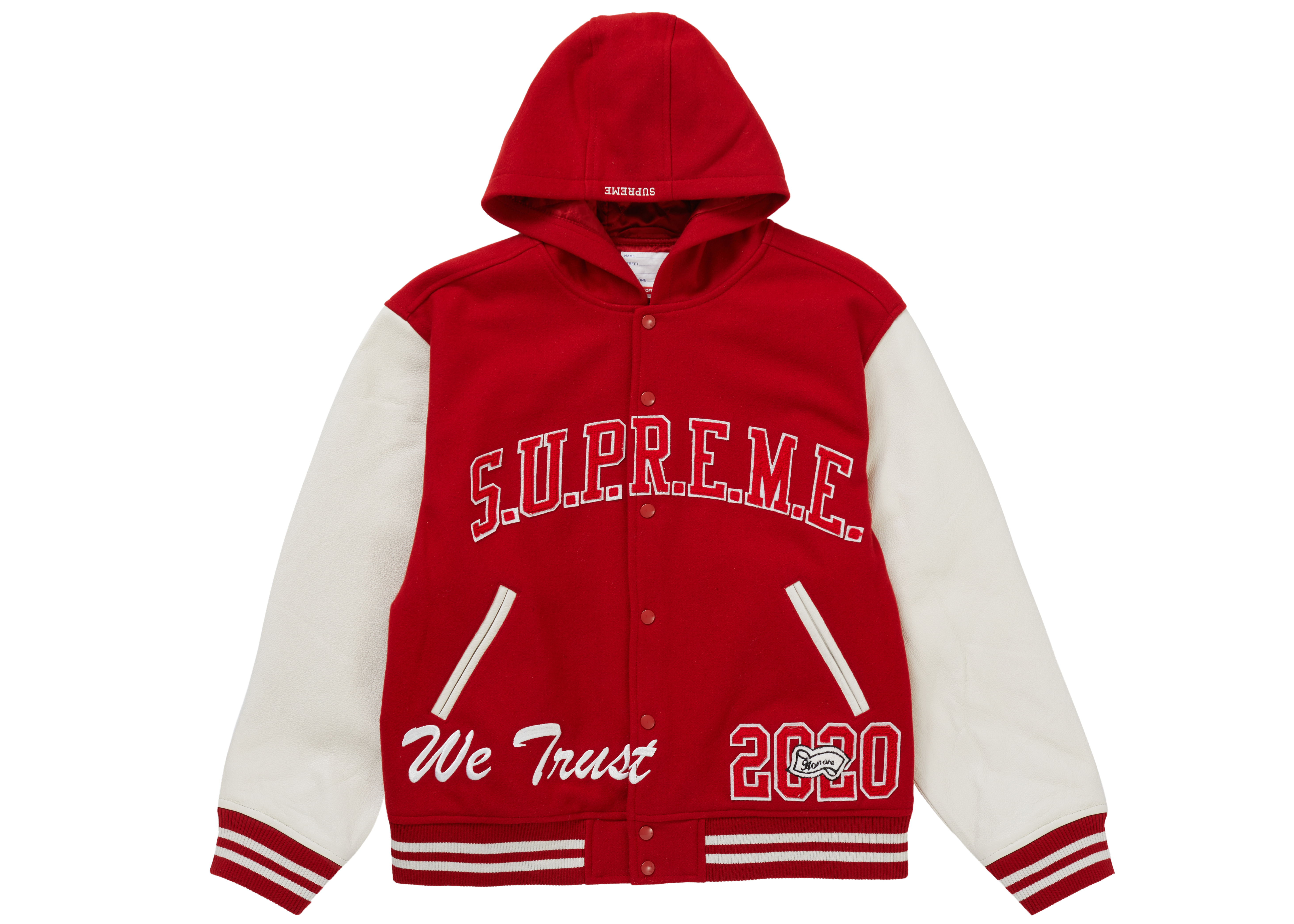 streetwear Supreme King Hooded Varsity Jacket Red